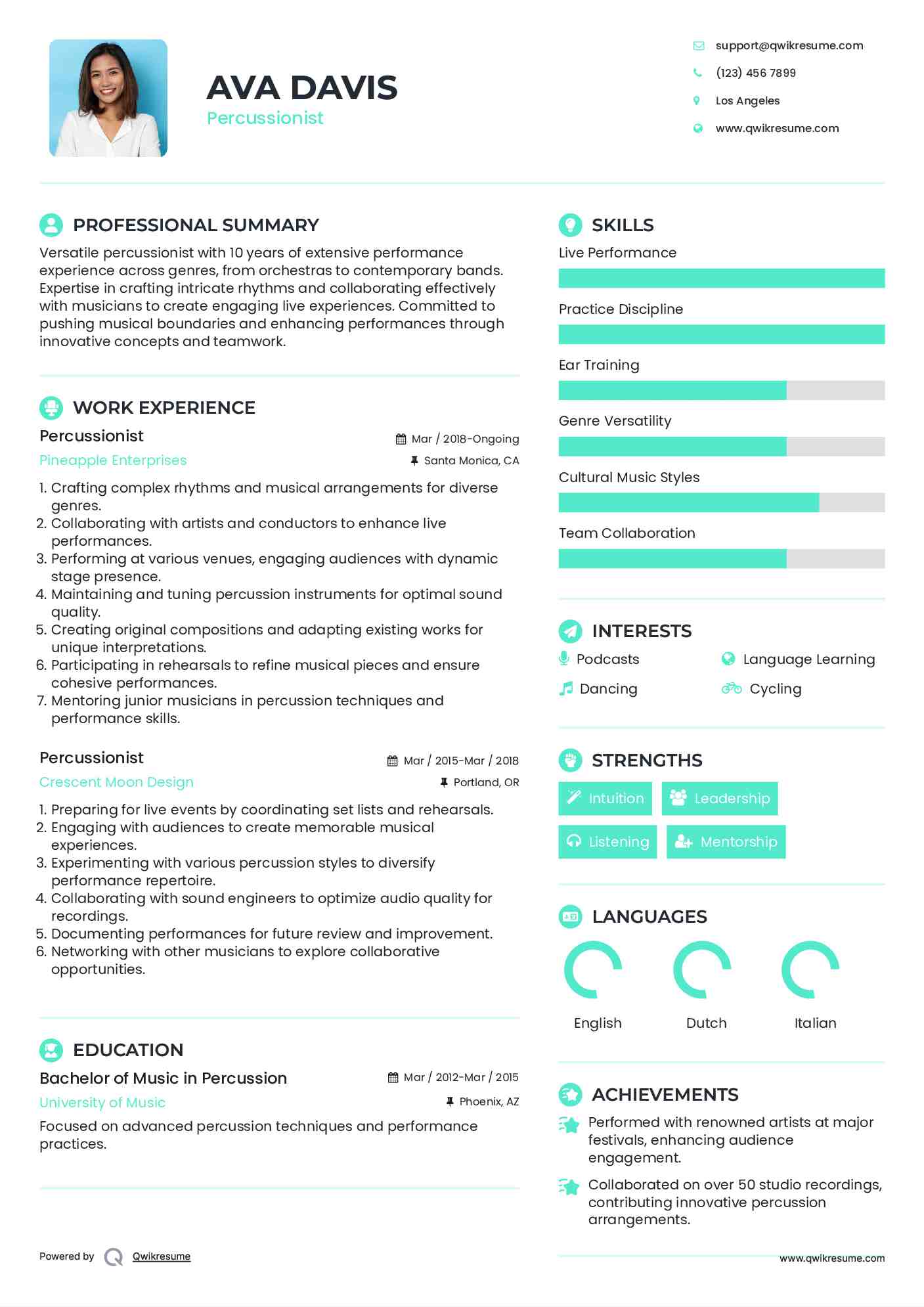 Percussionist Resume Model