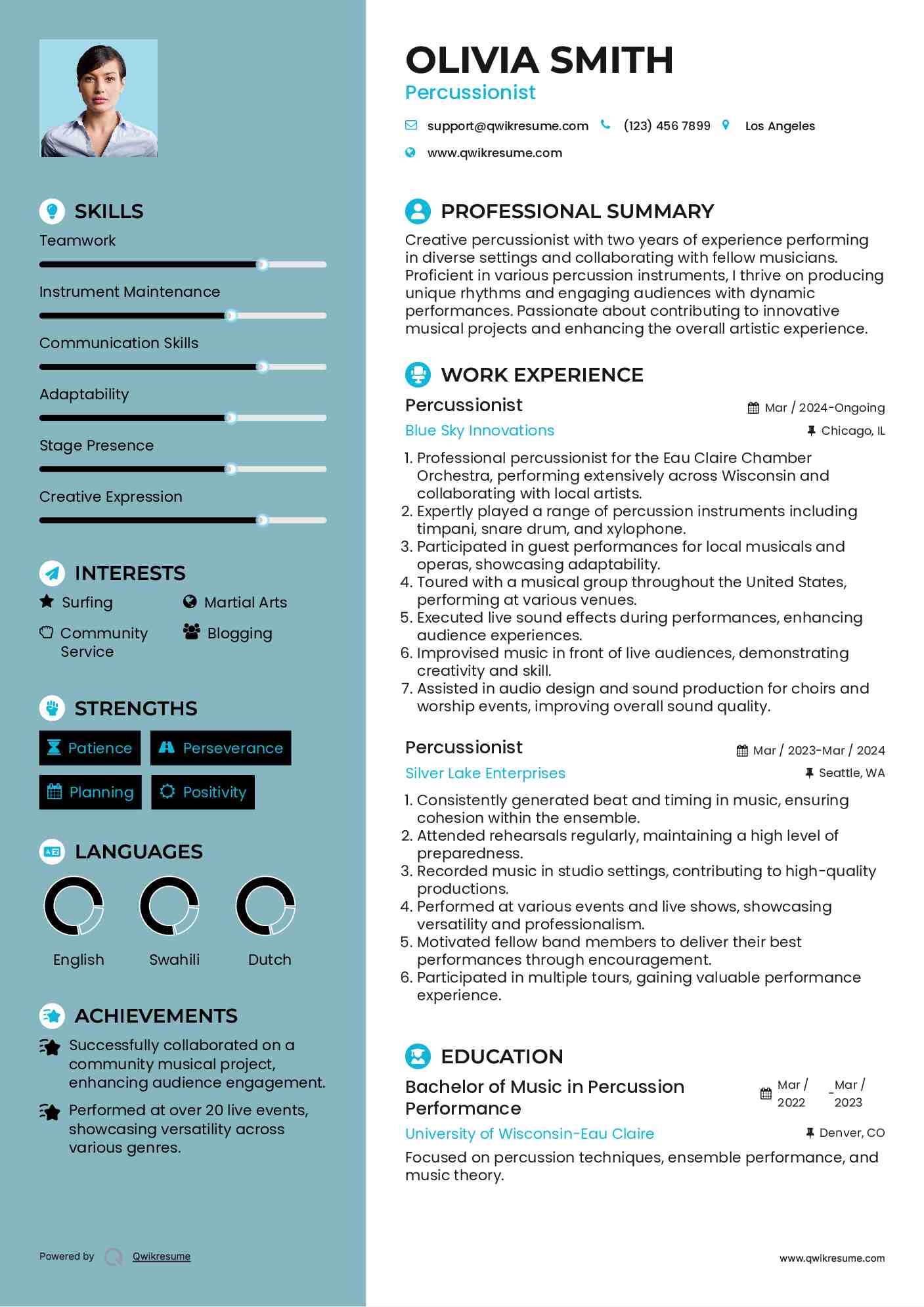Percussionist Resume Format