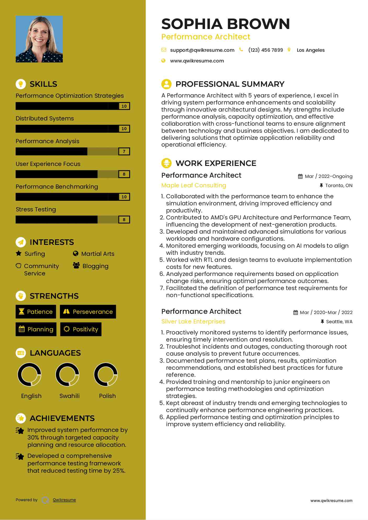 Performance Architect Resume Template