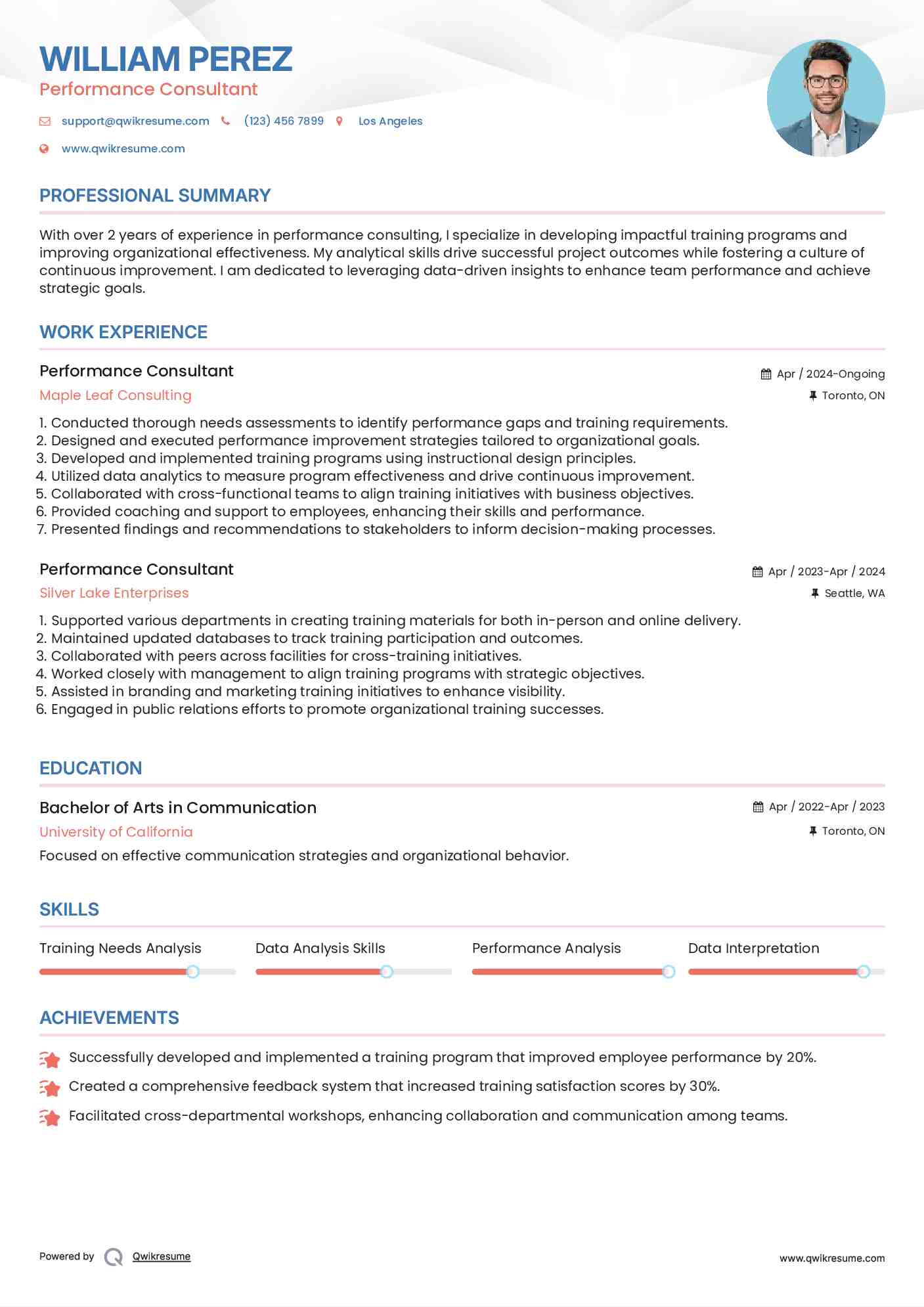Performance Consultant Resume Model