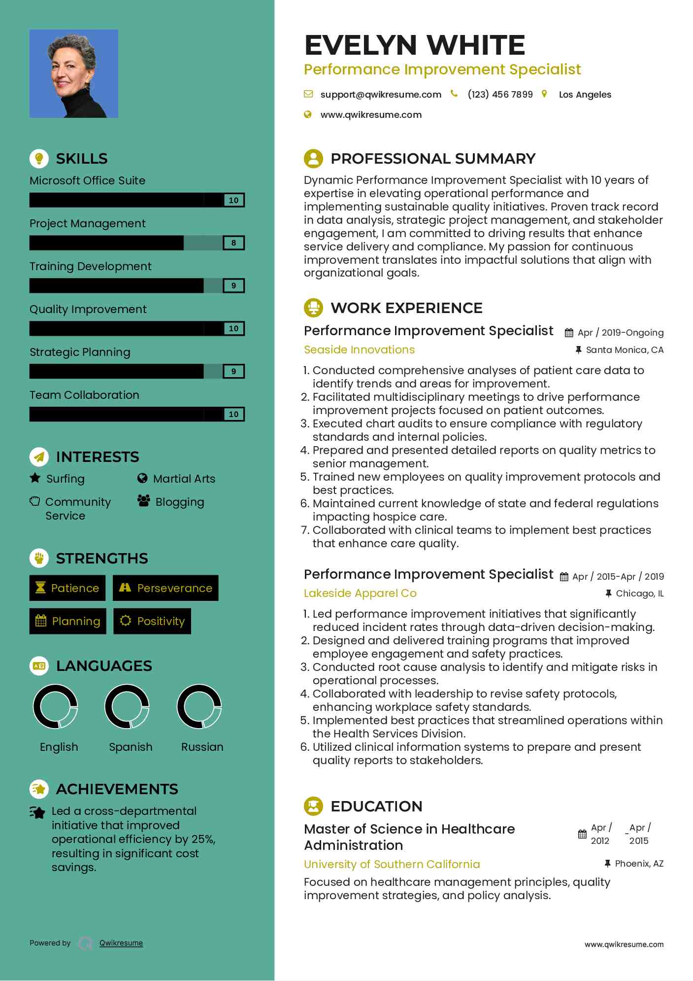 Performance Improvement Specialist Resume Template
