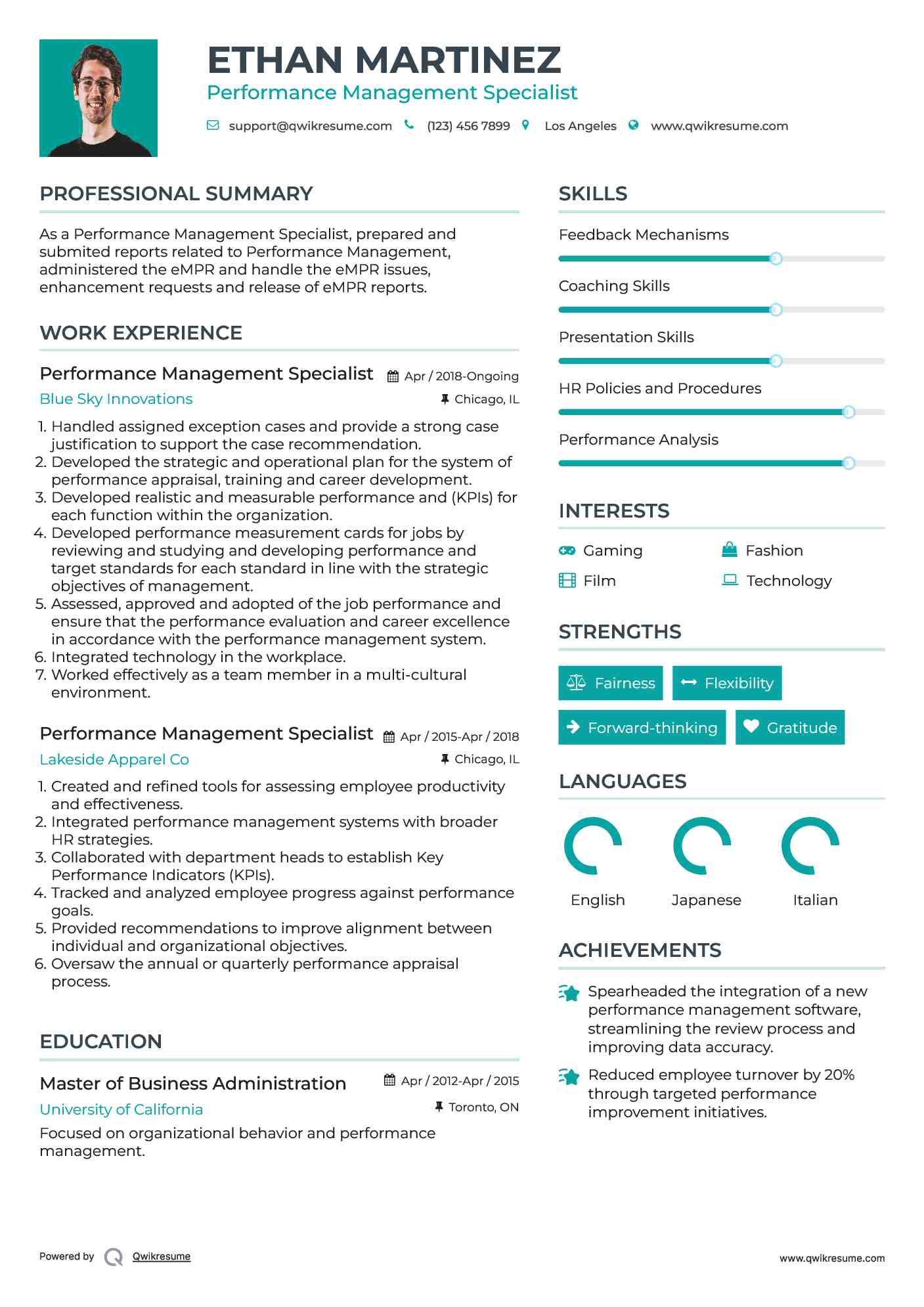 Performance Management Specialist Resume Format
