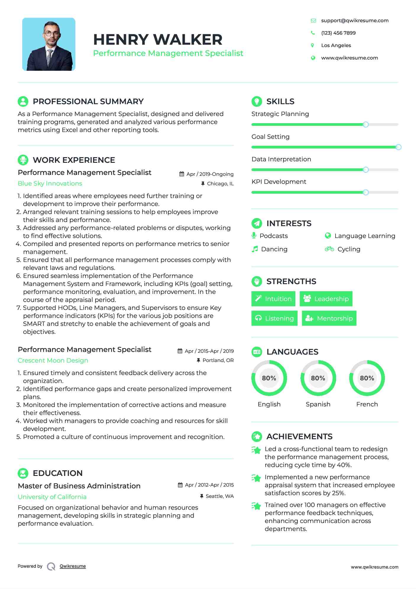 Performance Management Specialist Resume Sample
