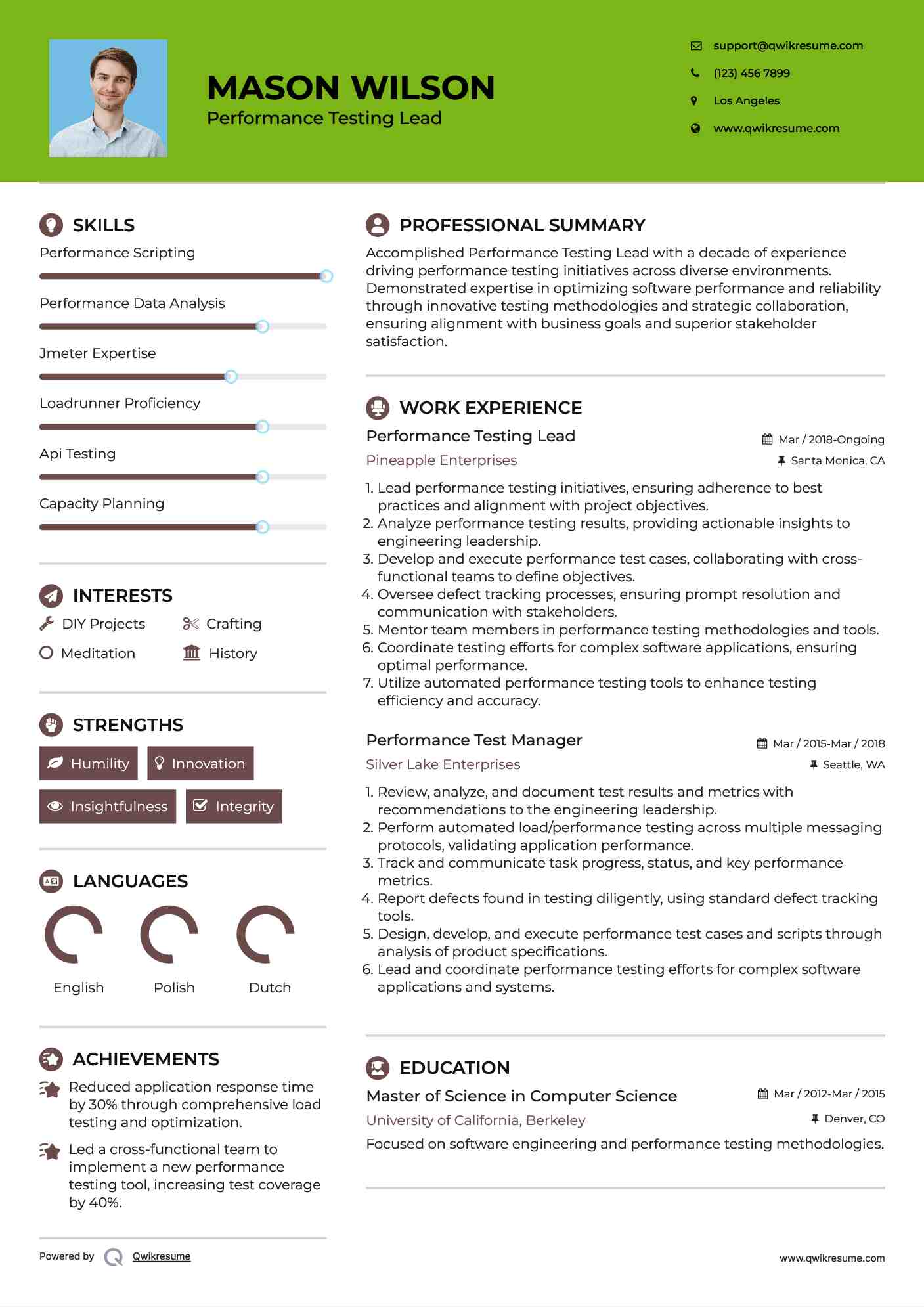 Performance Testing Lead Resume Format