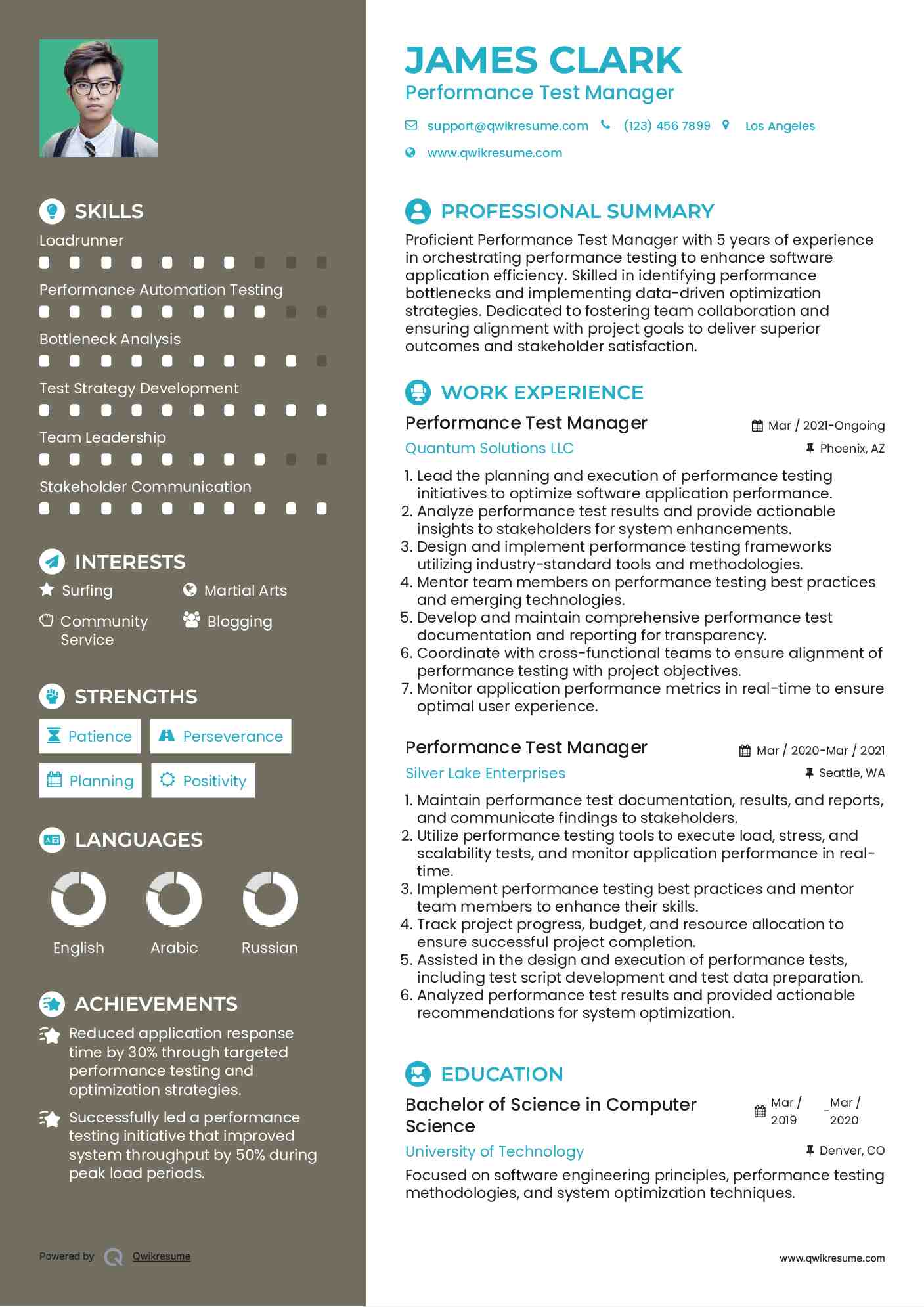 Performance Test Manager Resume Example