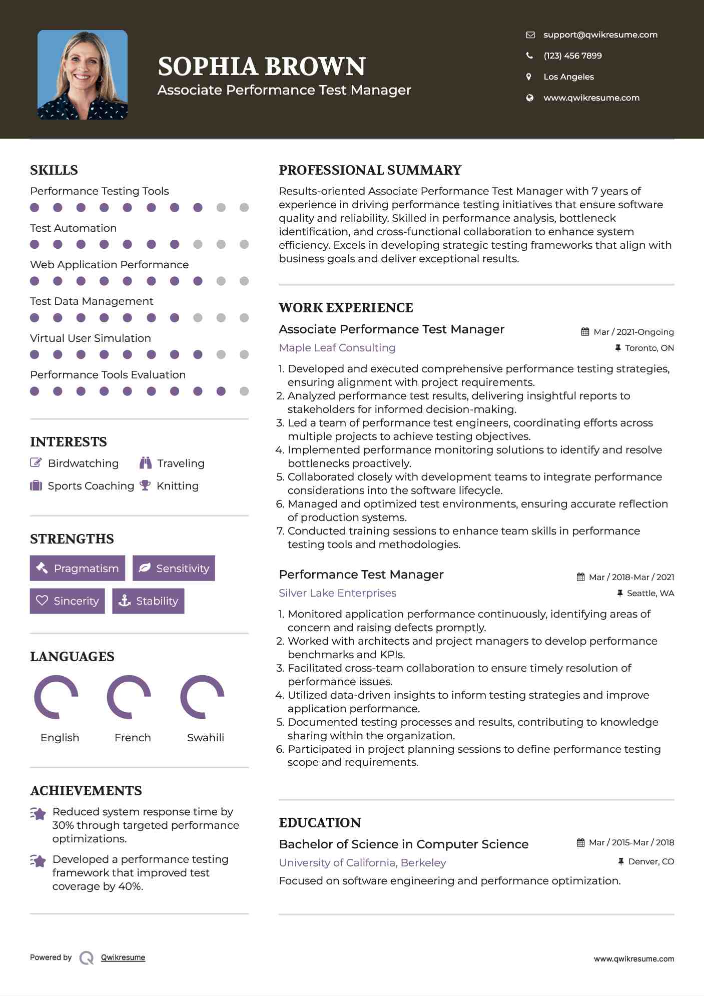 Associate Performance Test Manager Resume Sample