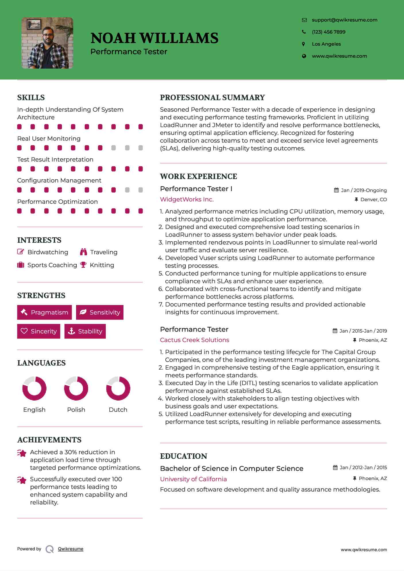 Performance Tester I Resume Template