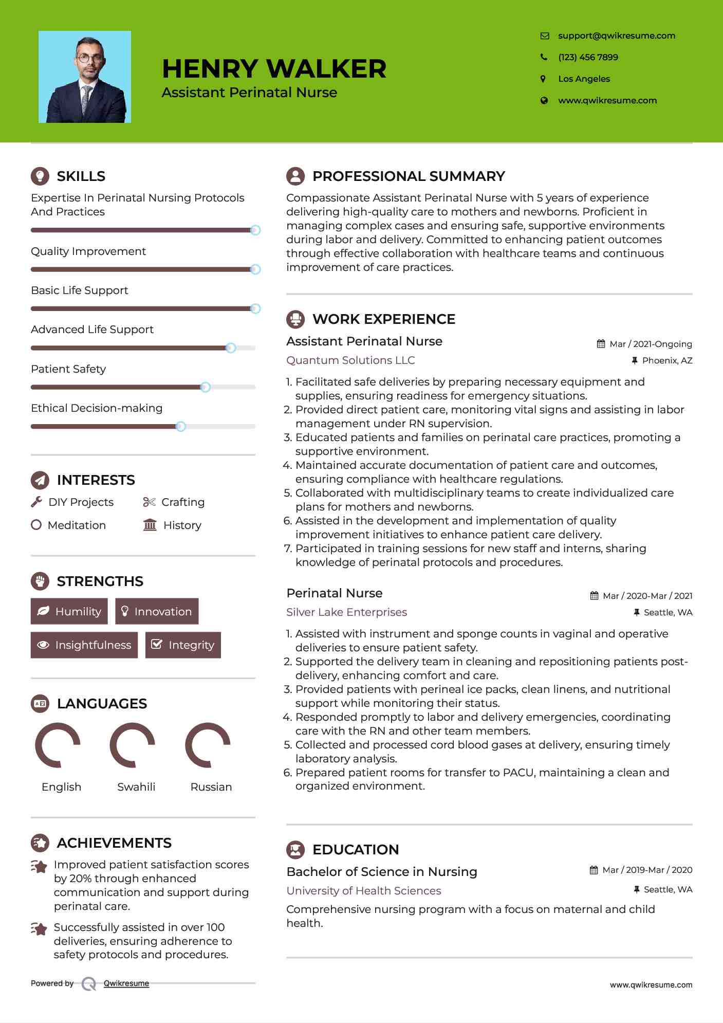 Assistant Perinatal Nurse Resume Template