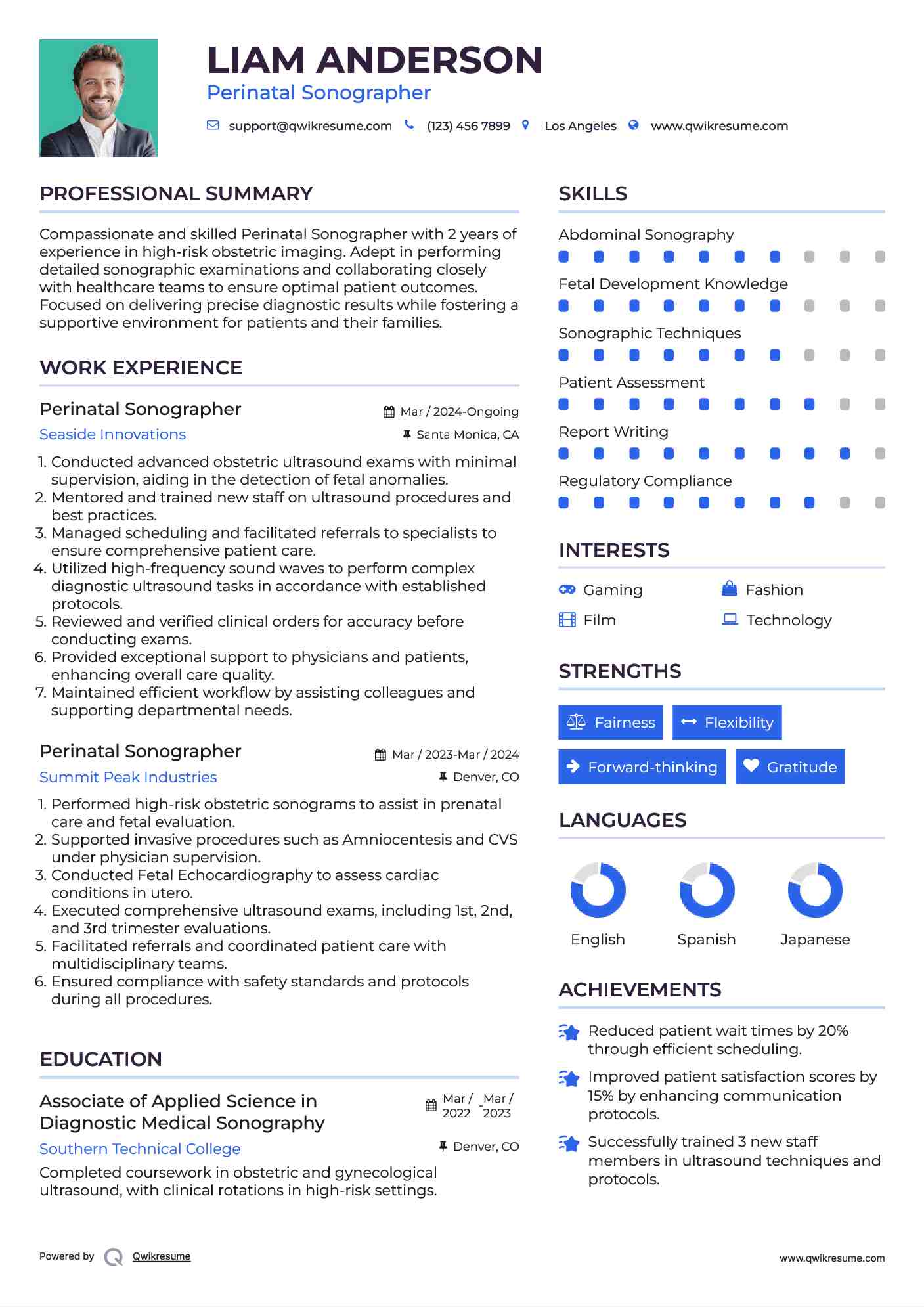 Perinatal Sonographer Resume Example