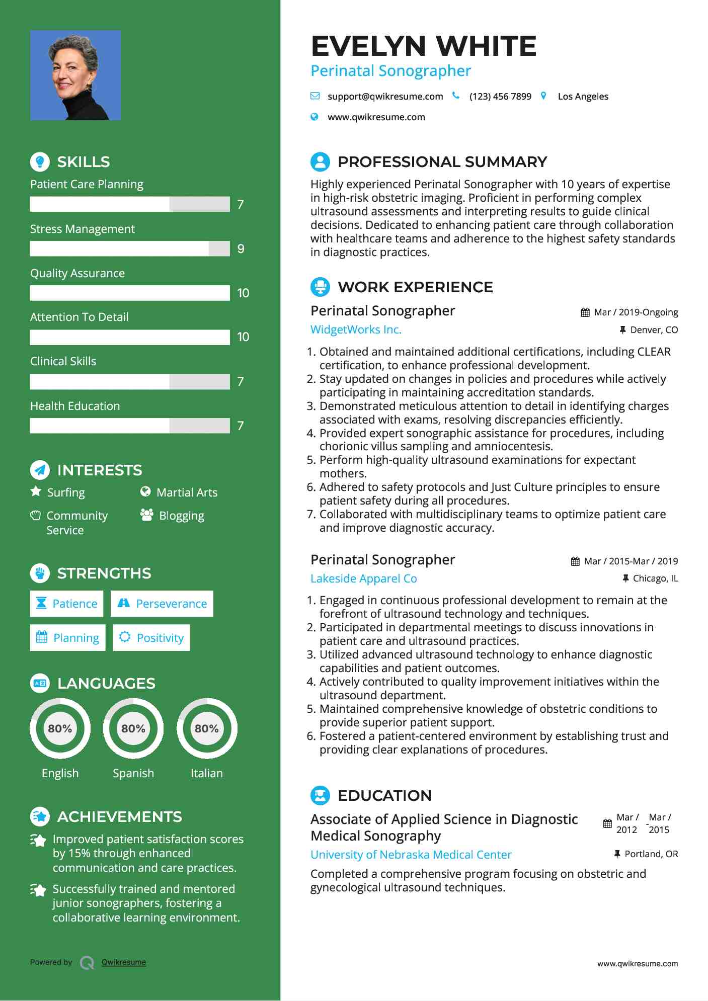 Perinatal Sonographer Resume Sample