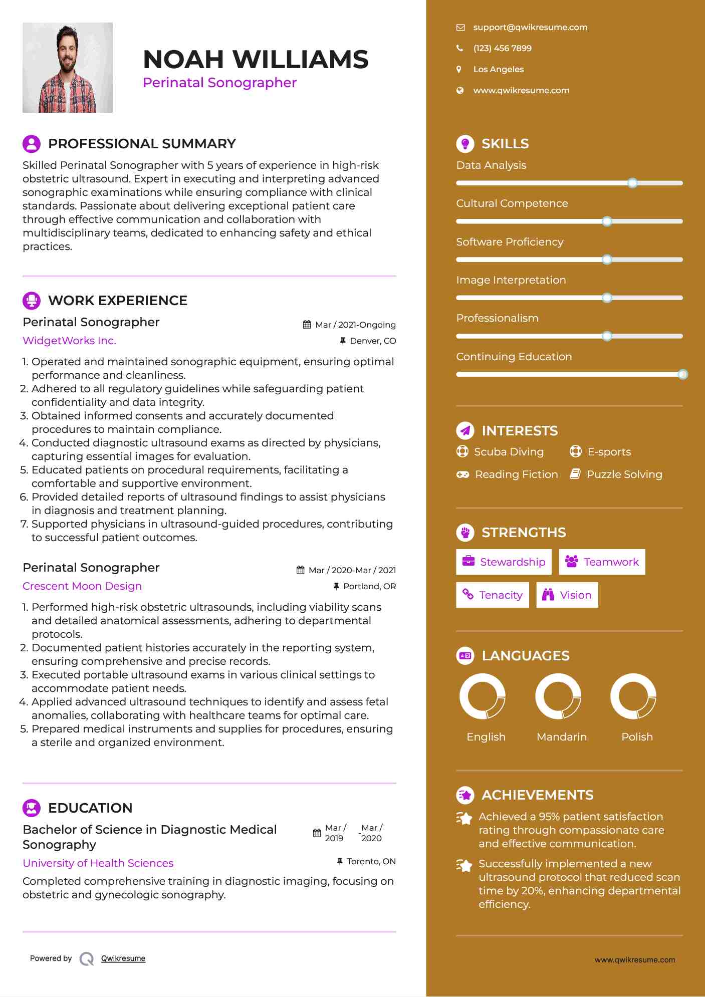 Perinatal Sonographer Resume Example