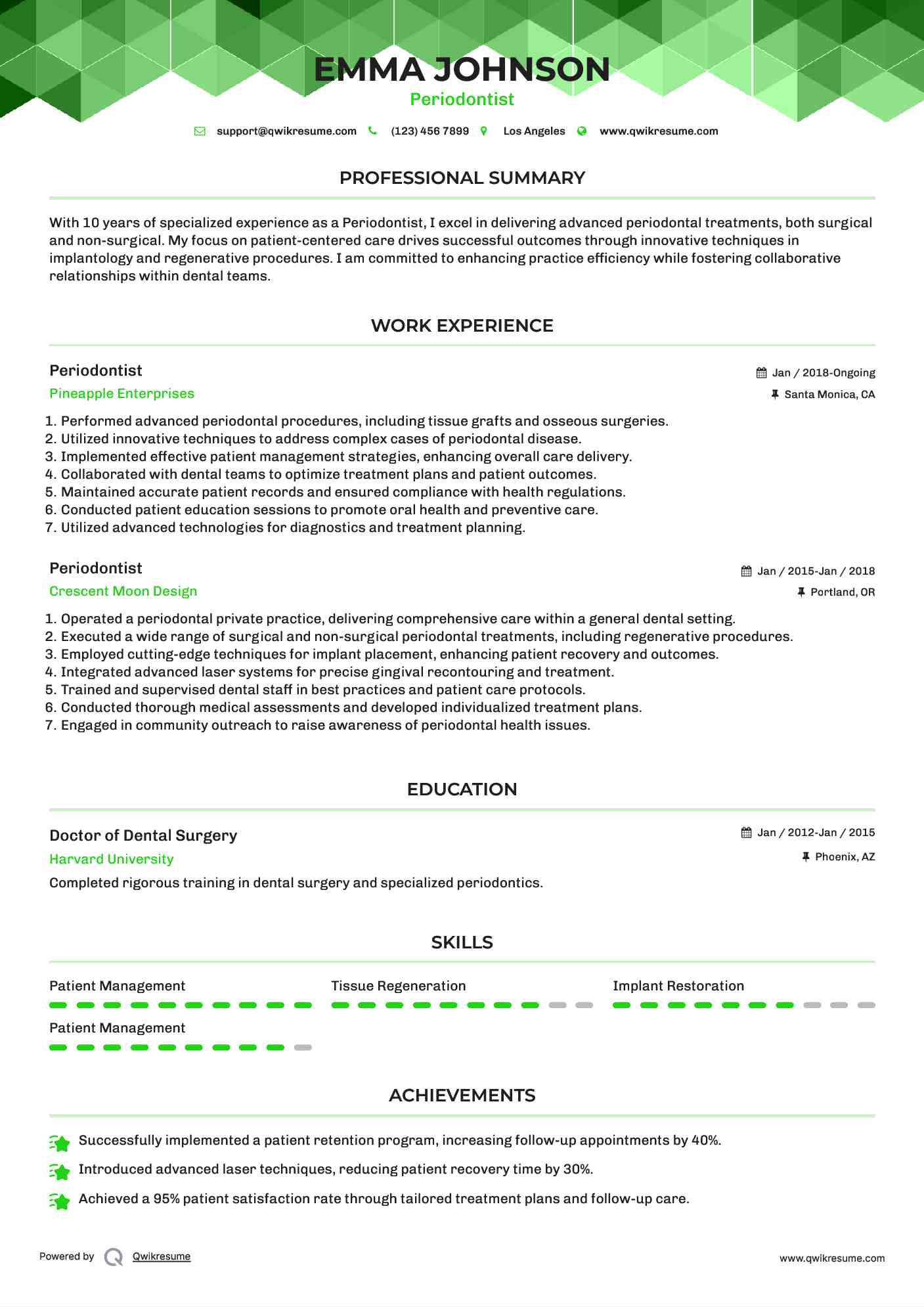 Periodontist Resume Template
