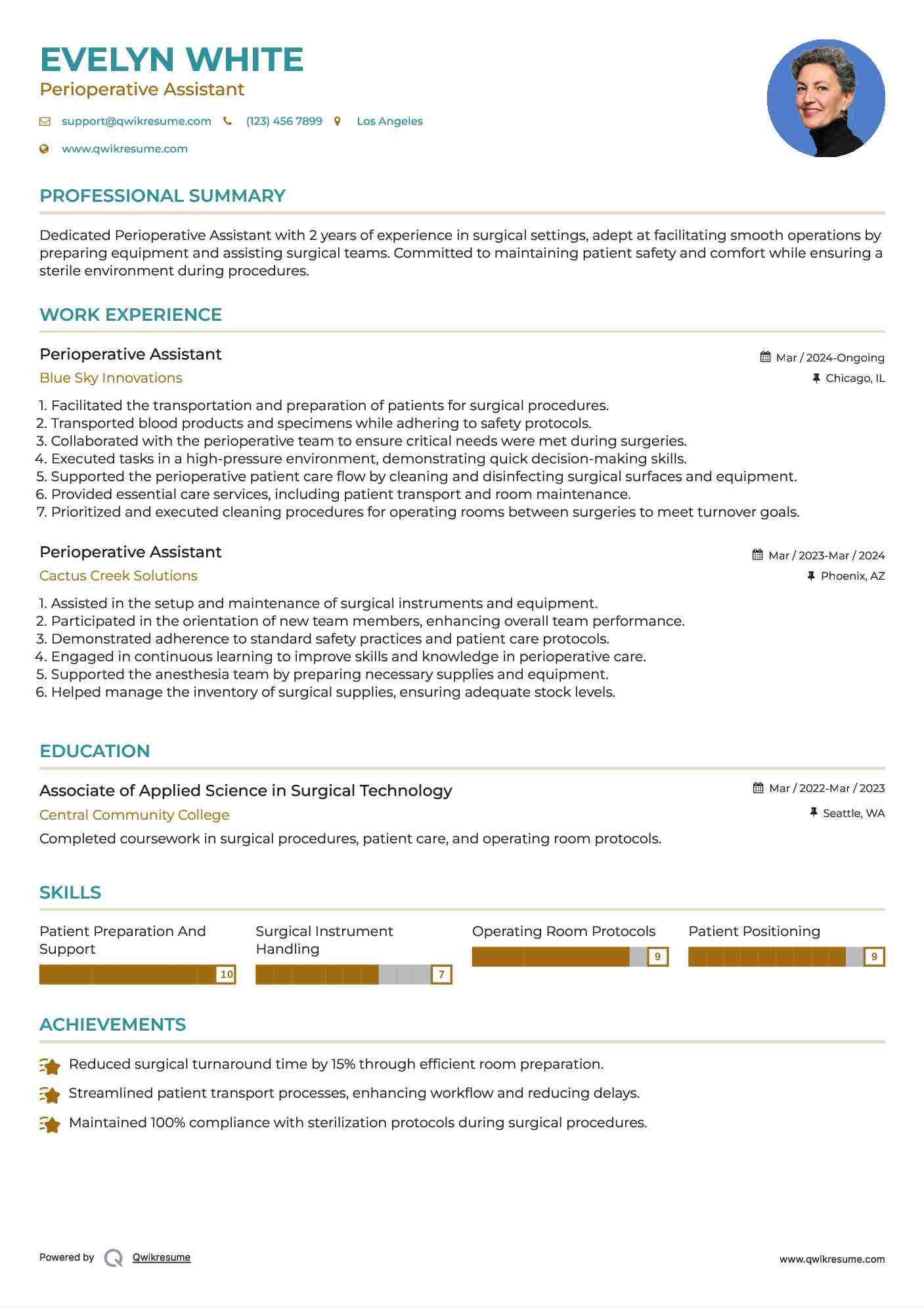 Perioperative Assistant Resume Format