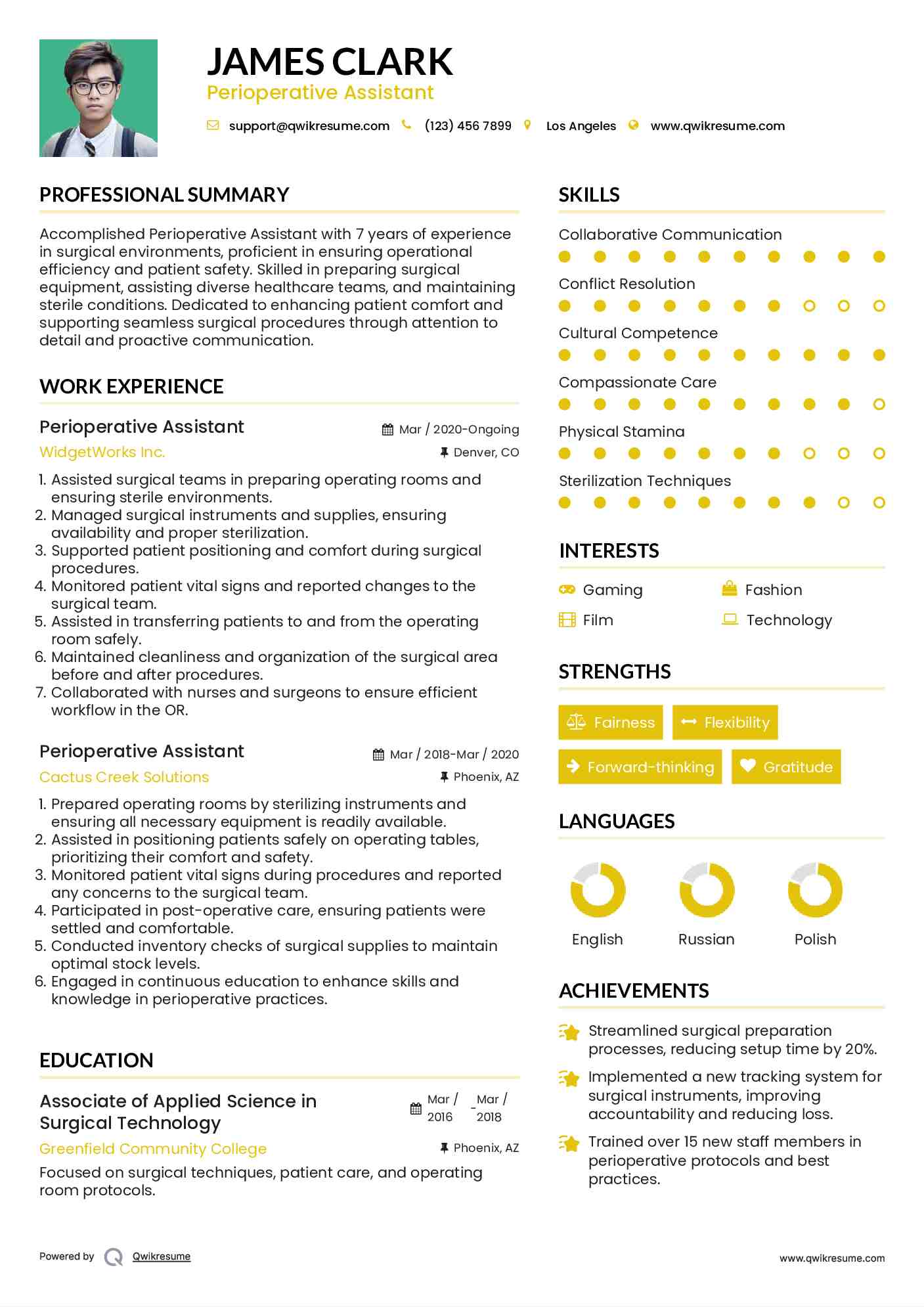 Perioperative Assistant Resume Example