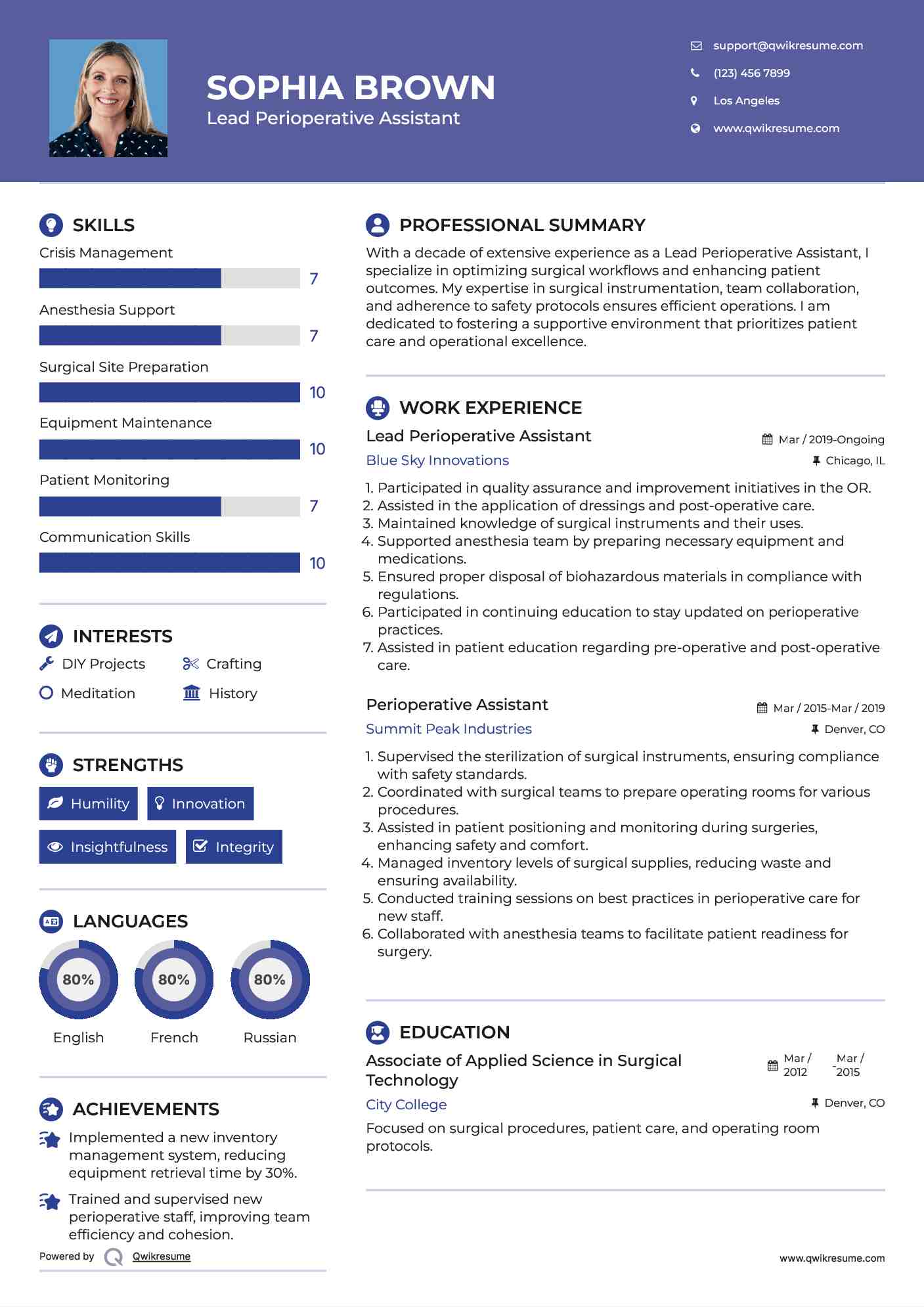 Lead Perioperative Assistant Resume Format