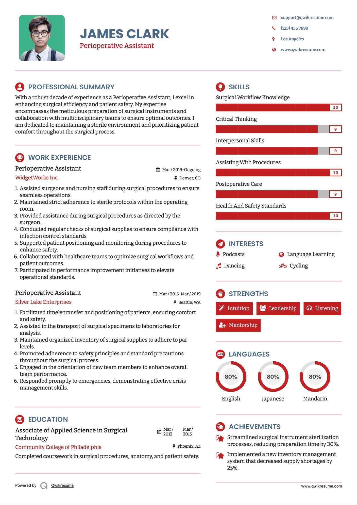 Perioperative Assistant Resume Example