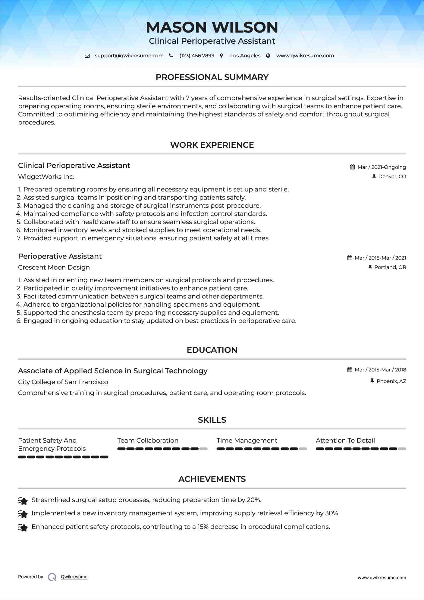 Clinical Perioperative Assistant Resume Template