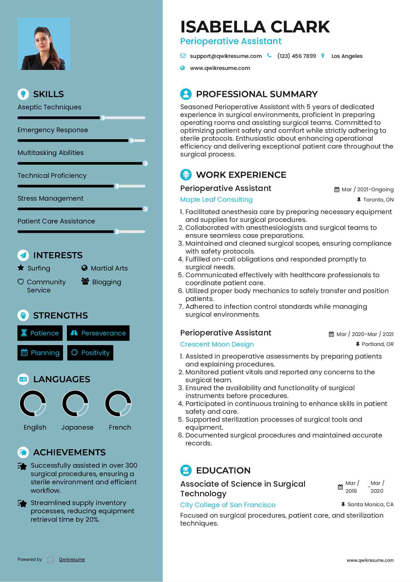 Perioperative Assistant Resume Model