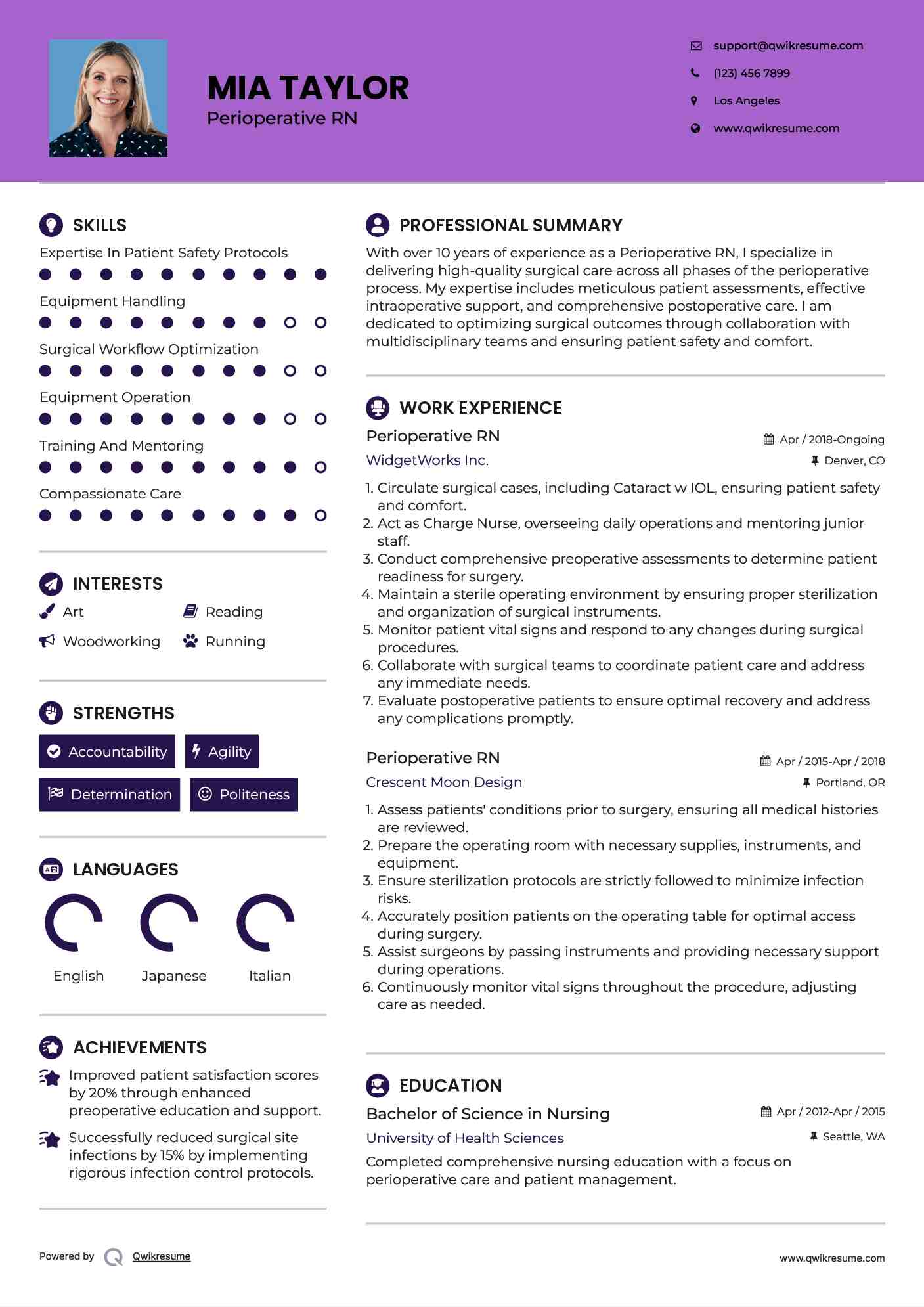 Perioperative RN Resume Model