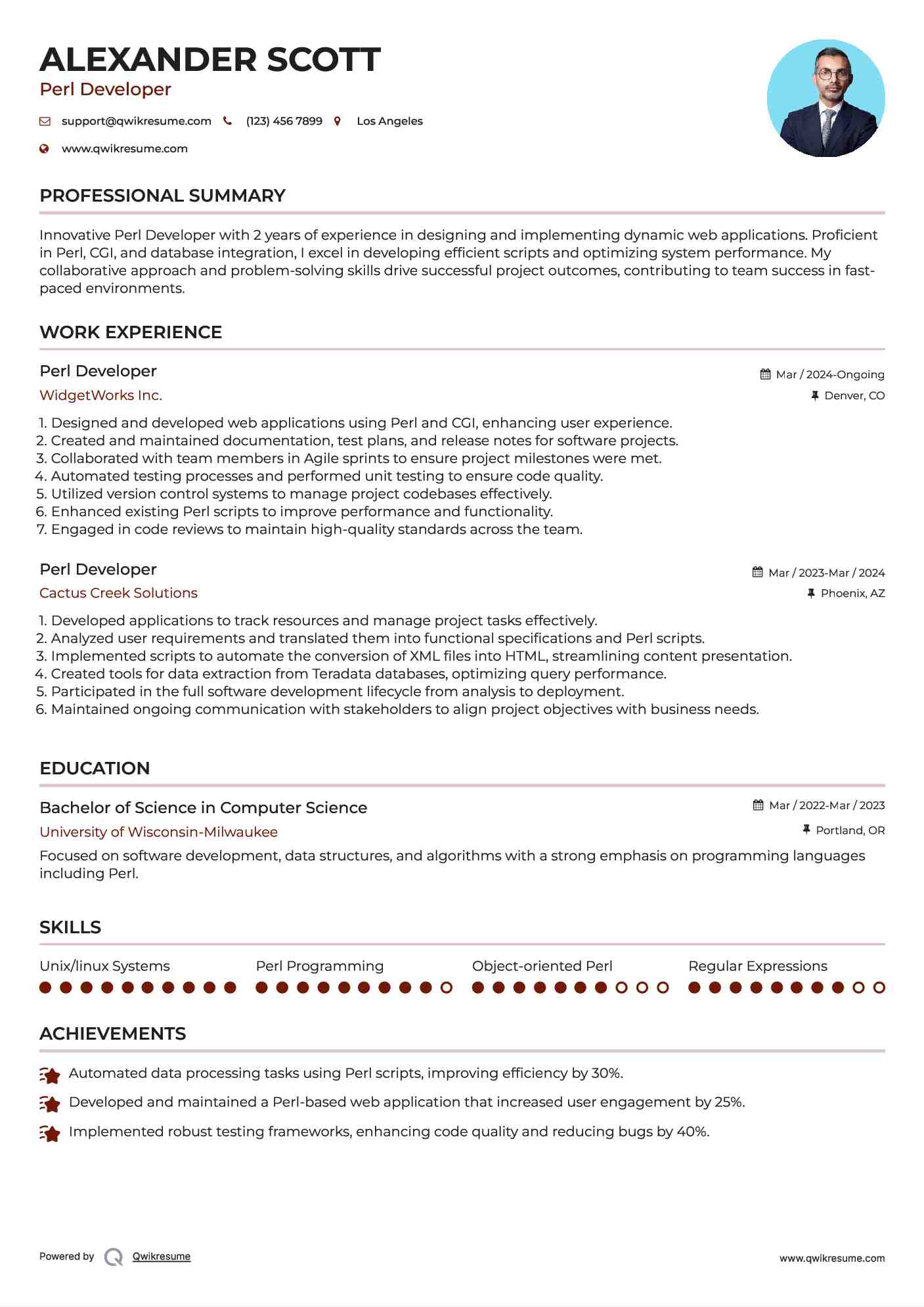 Perl Developer Resume Template
