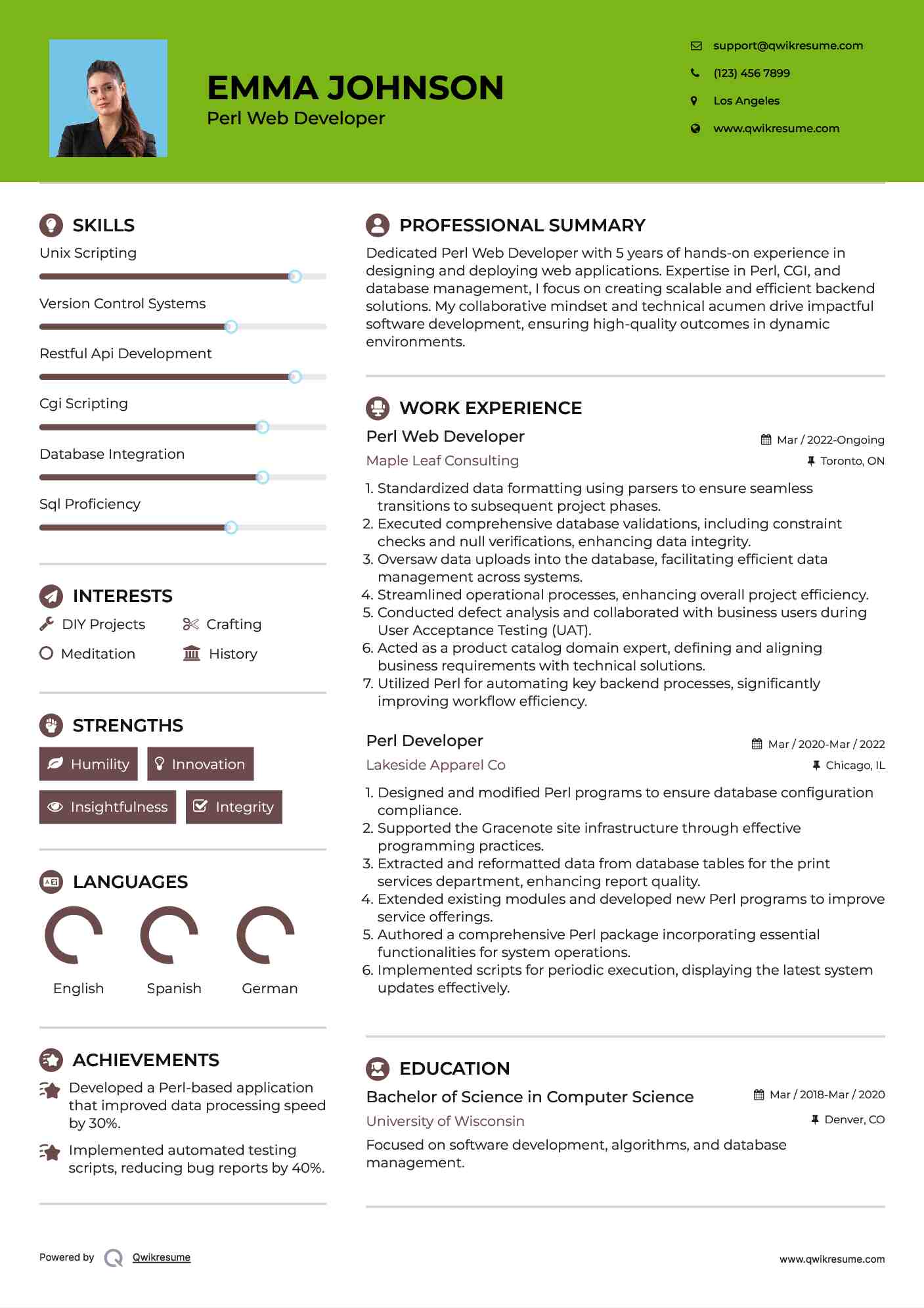 Perl Web Developer
 Resume Model