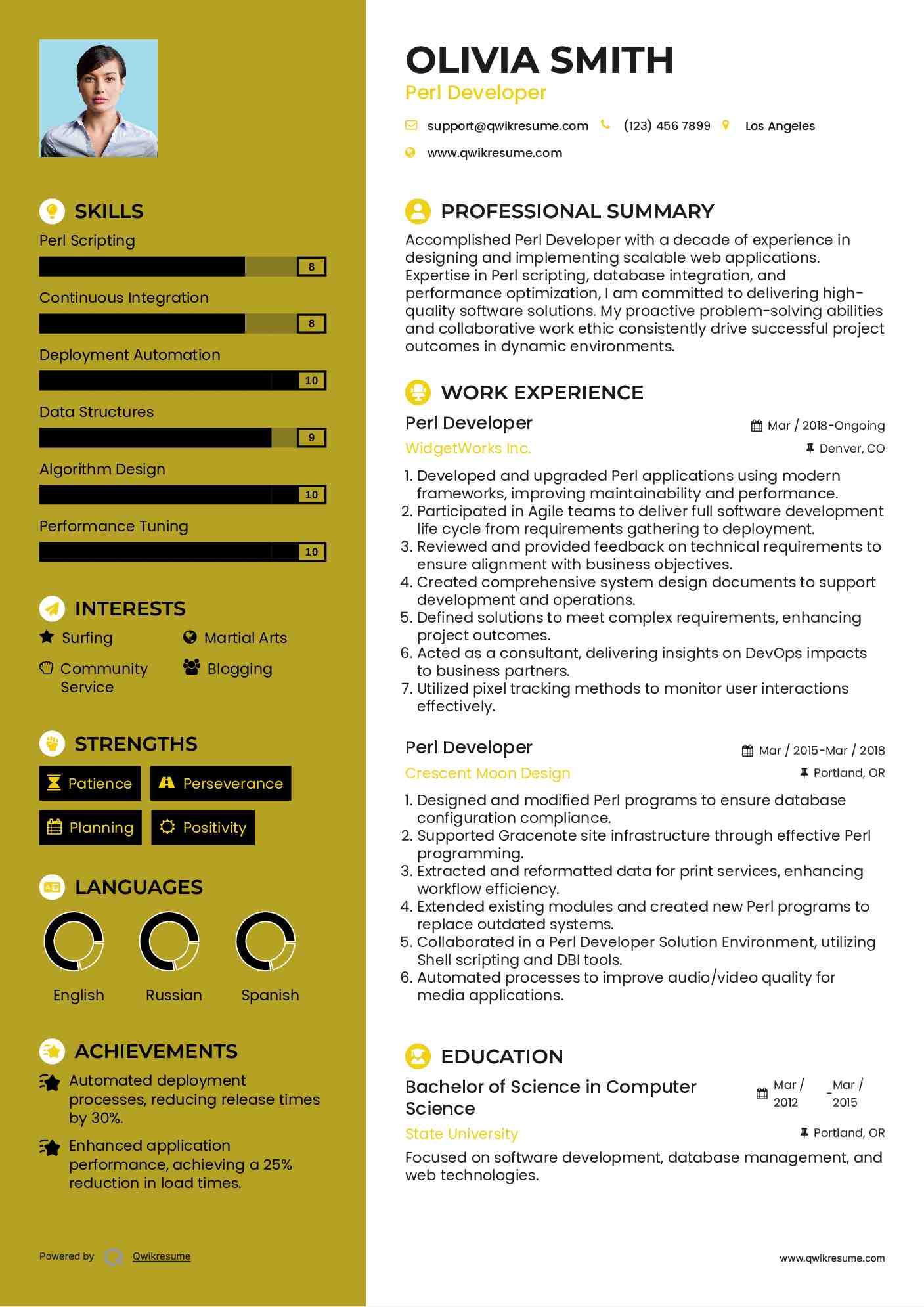 Perl Developer Resume Model