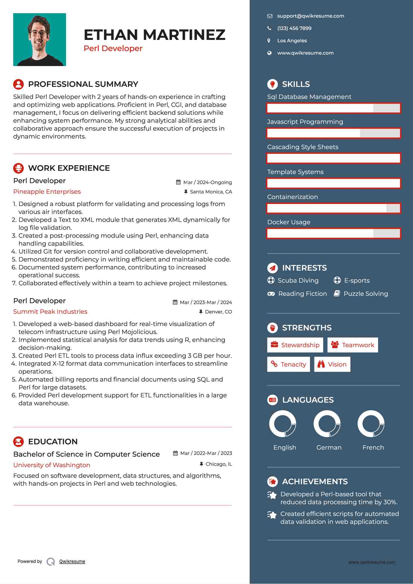 Perl Developer Resume Model