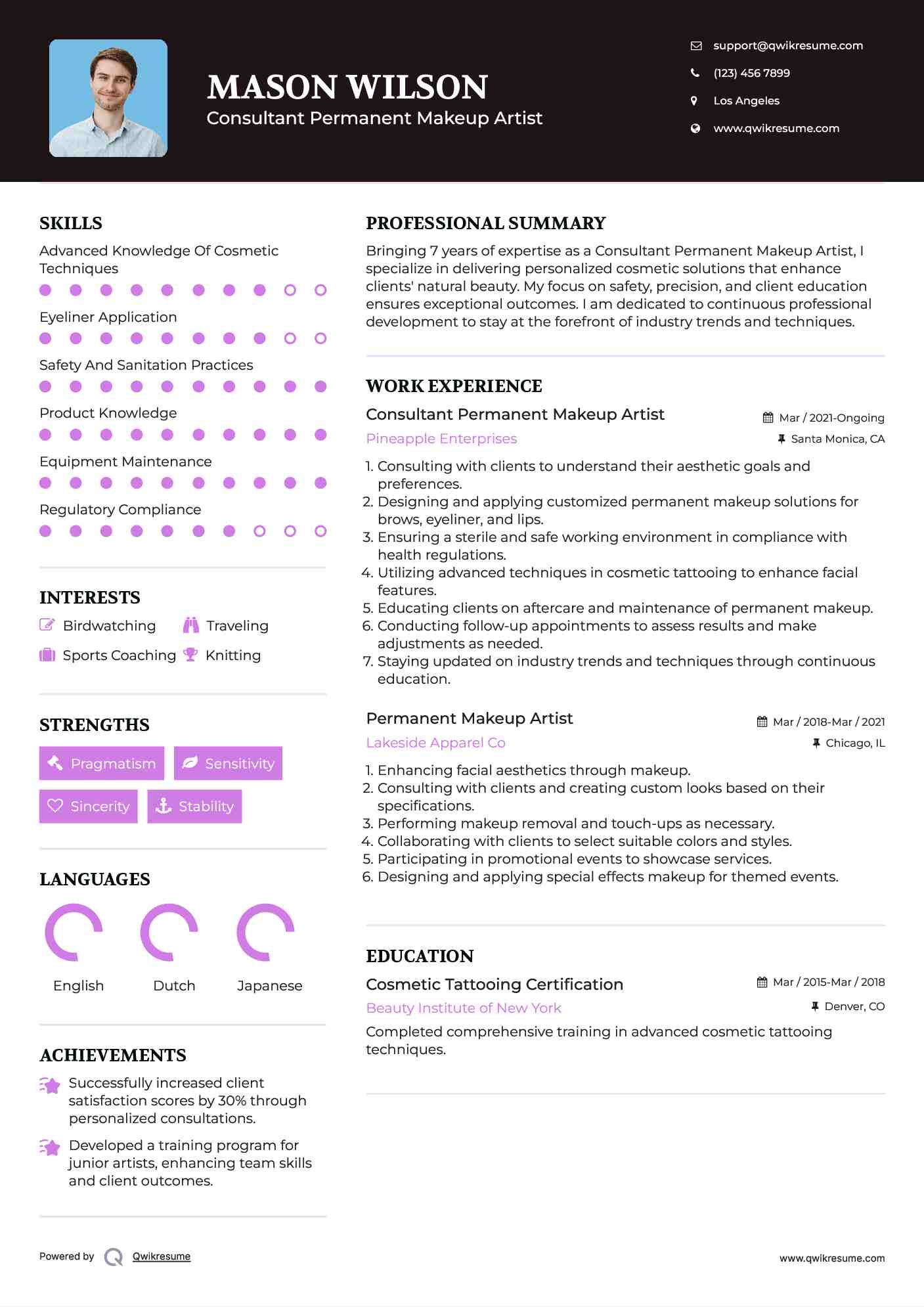 Consultant Permanent Makeup Artist Resume Sample
