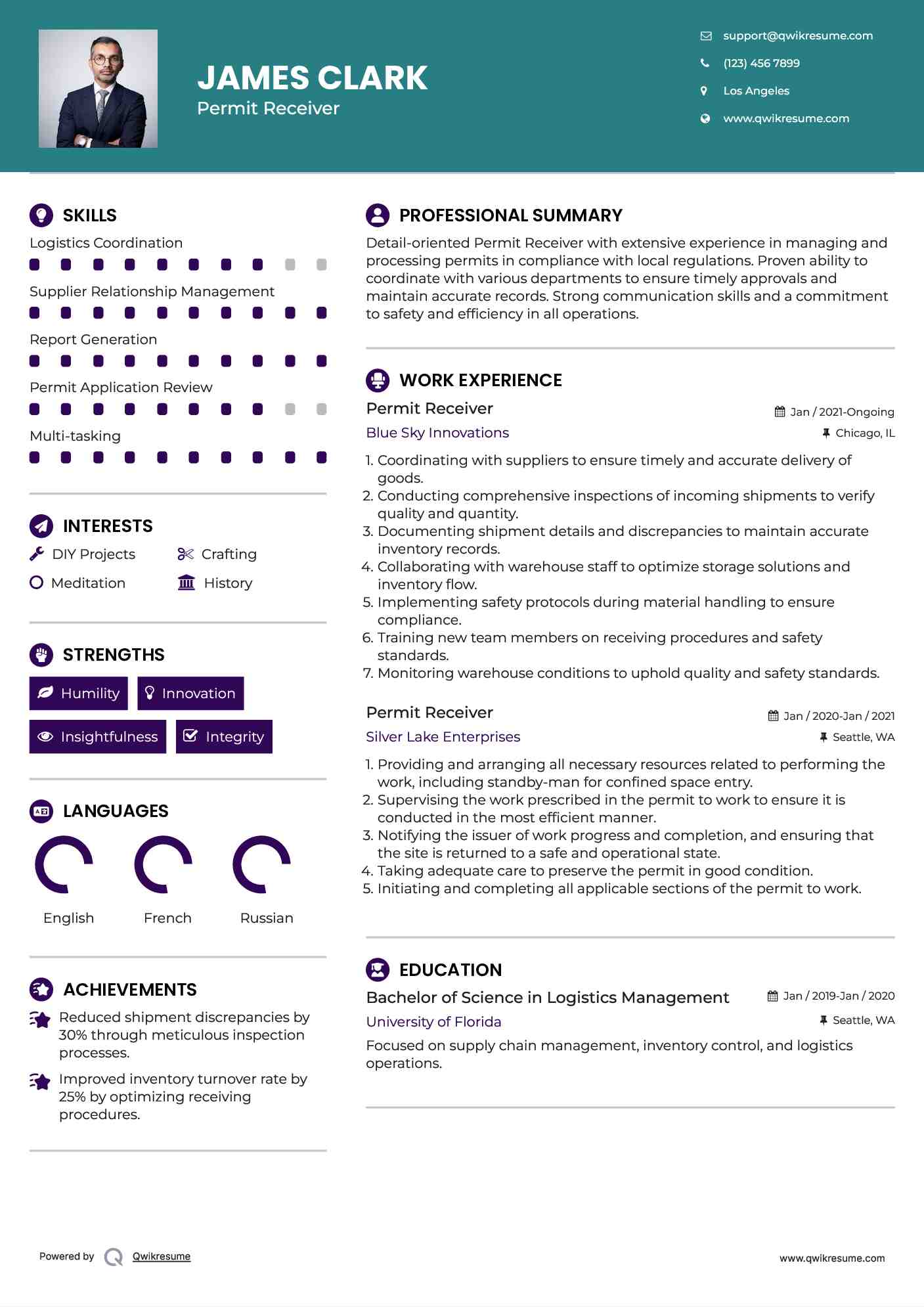 Permit Receiver Resume Example