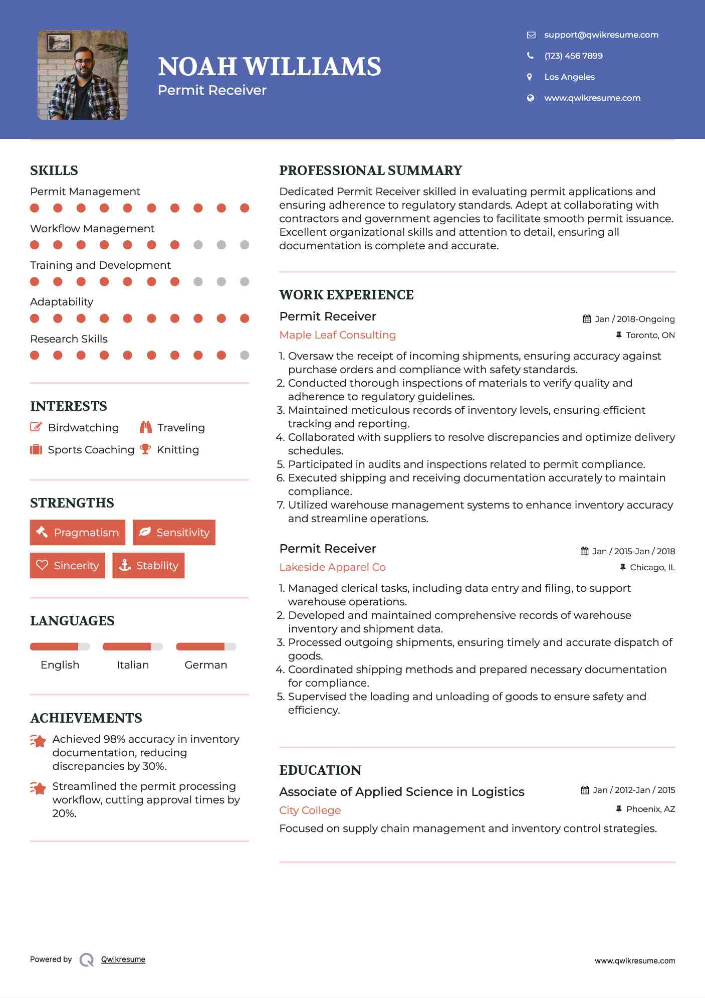 Permit Receiver Resume Model