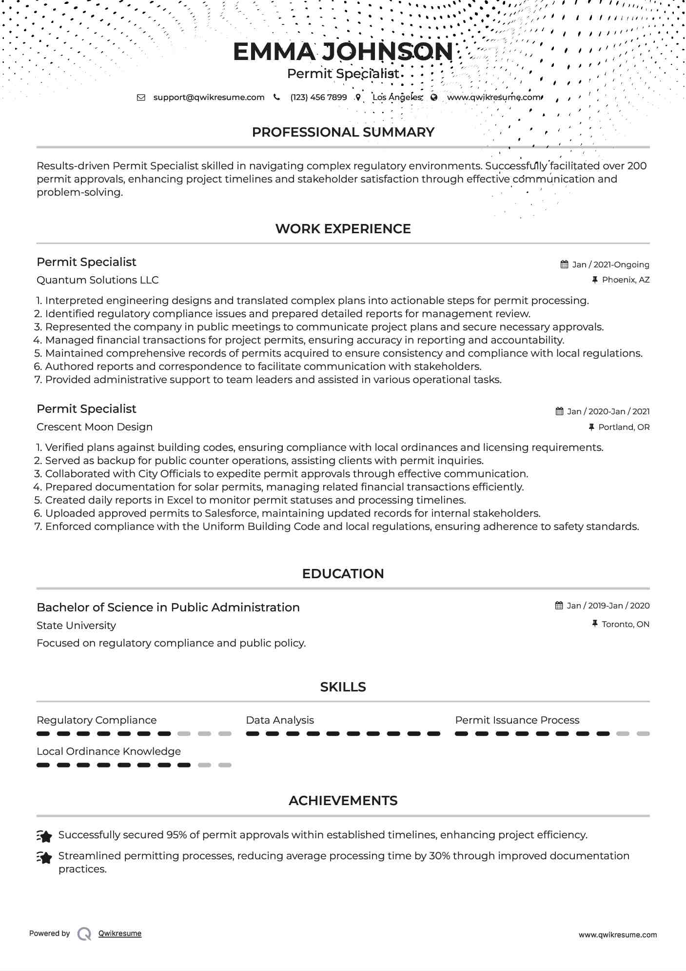 Permit Specialist Resume Example