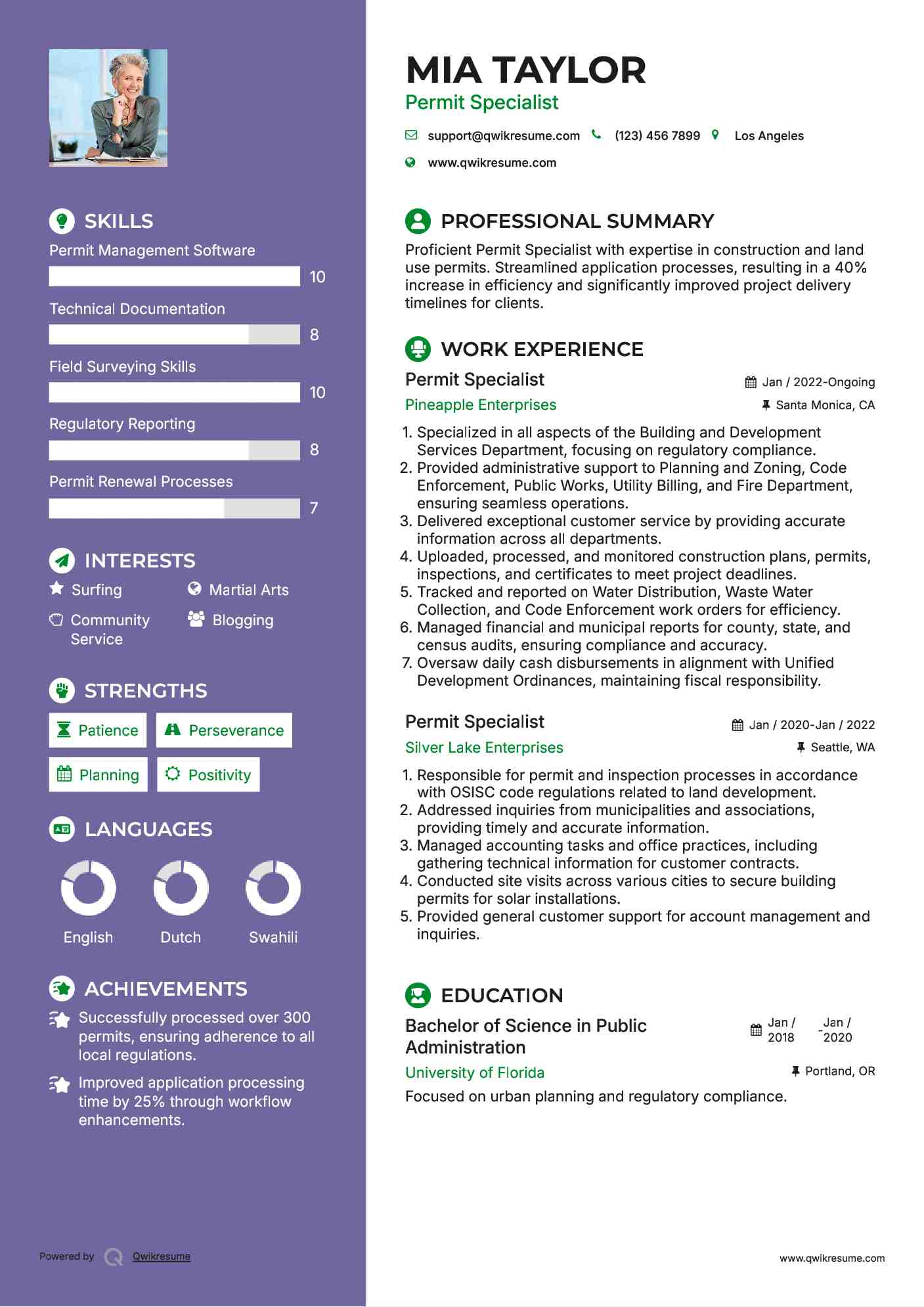 Permit Specialist Resume Template