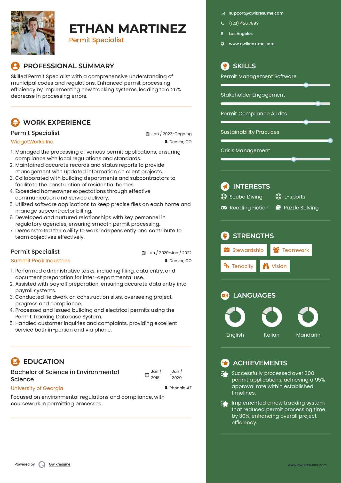 Permit Specialist Resume Format