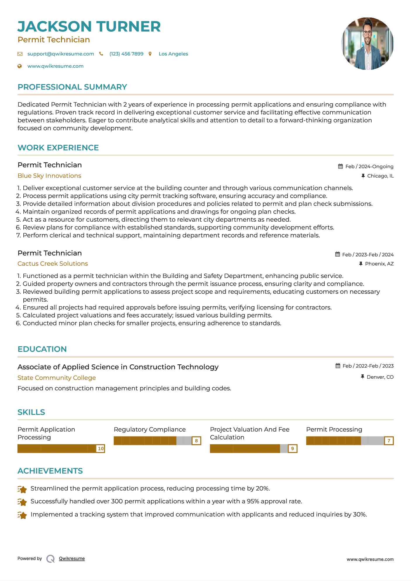 Permit Technician Resume Example