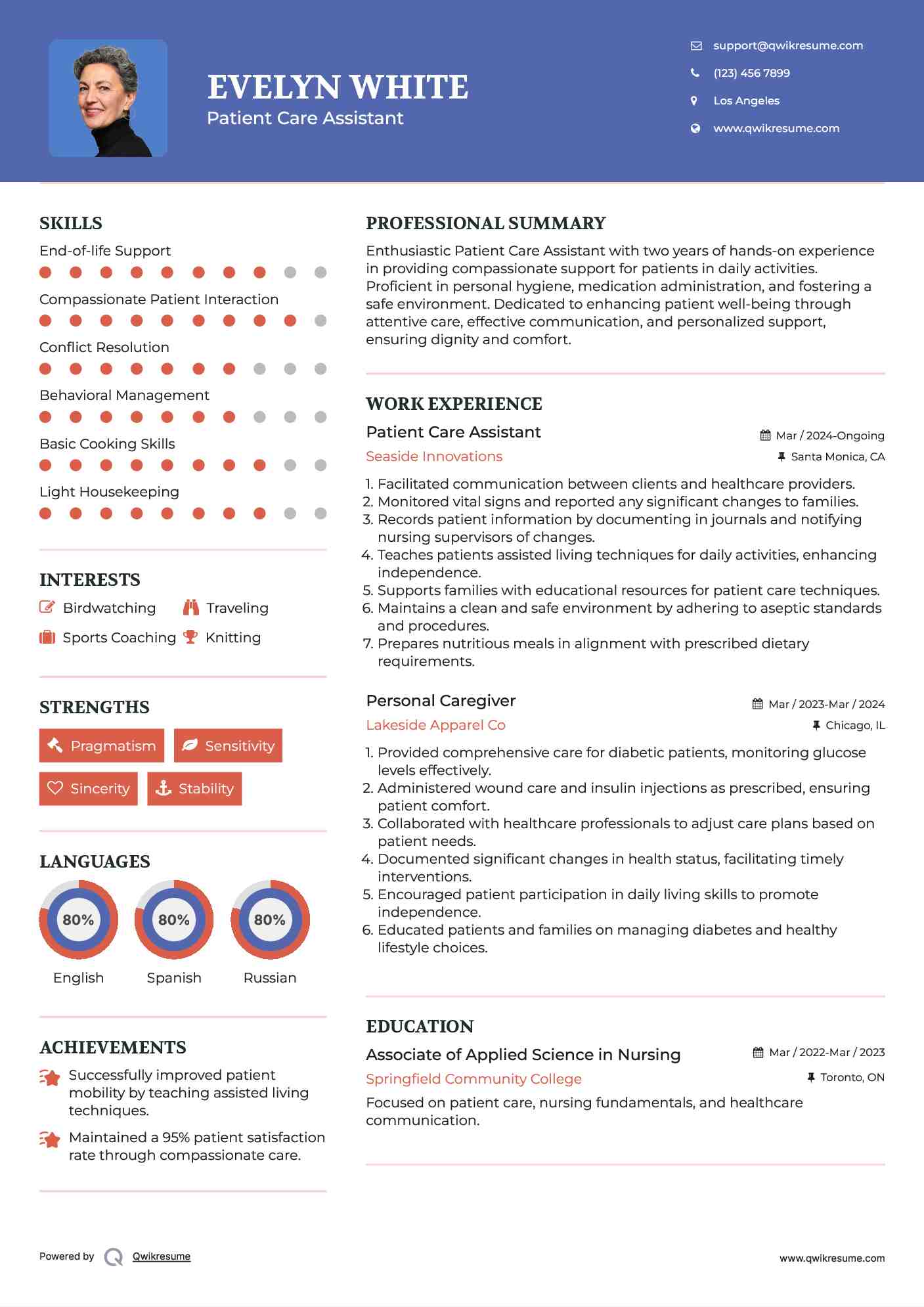 Patient Care Assistant Resume Template