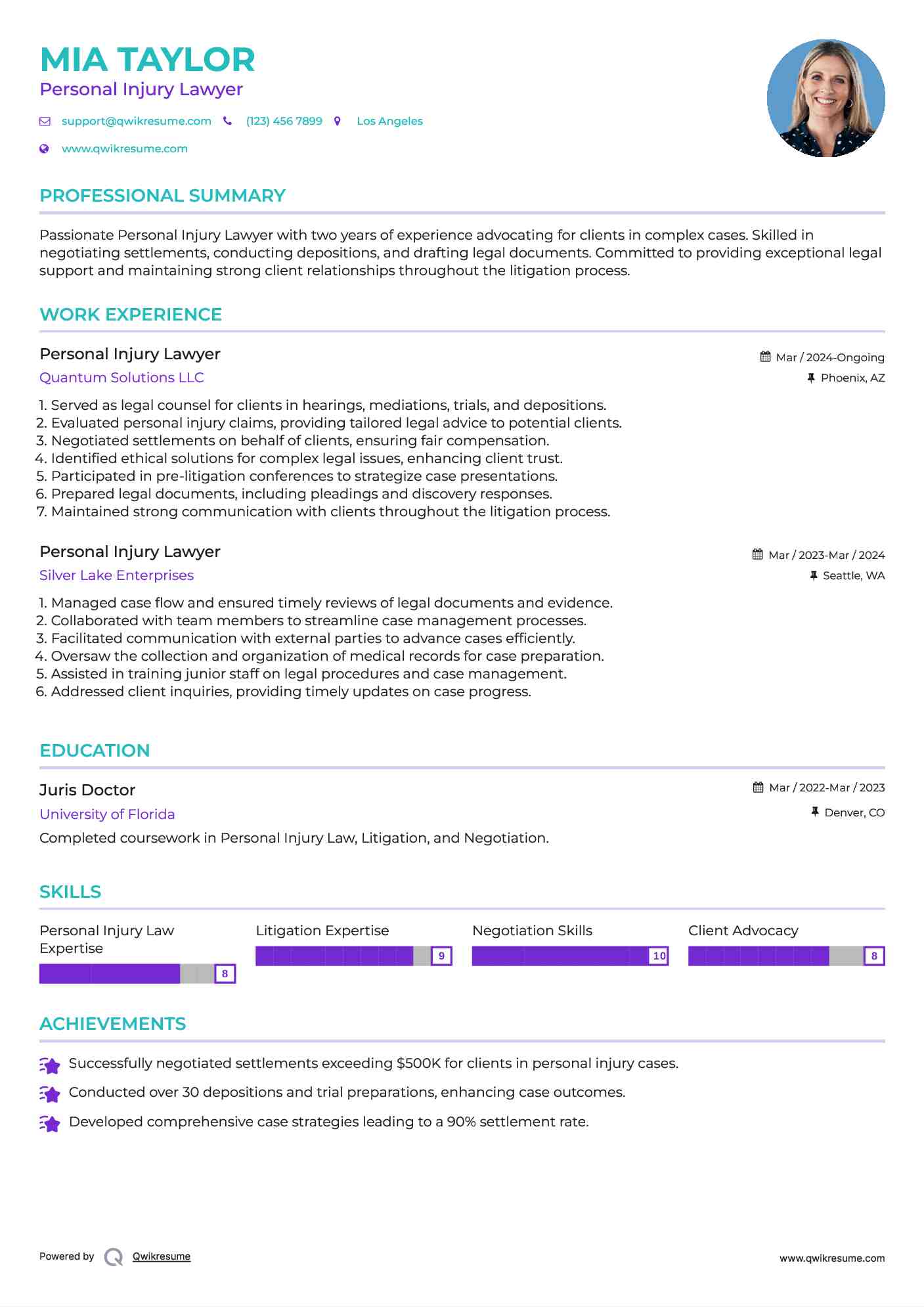 Personal Injury Lawyer Resume Samples QwikResume