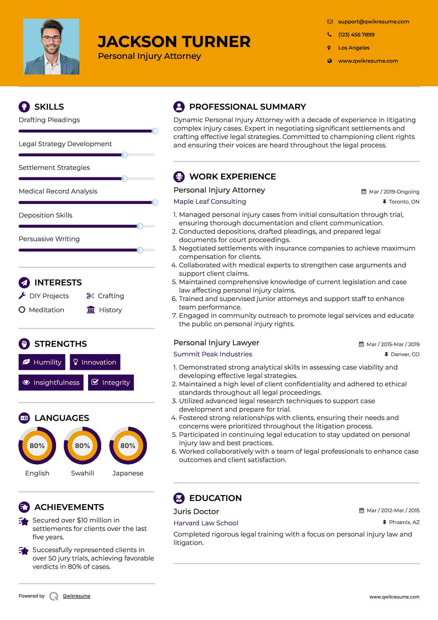 Personal Injury Attorney
 Resume Format