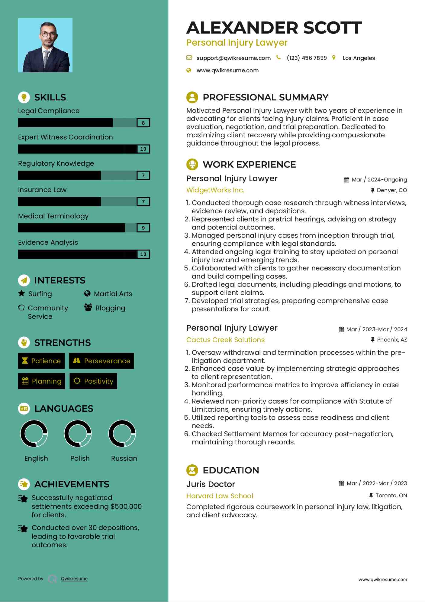 Personal Injury Lawyer Resume Format