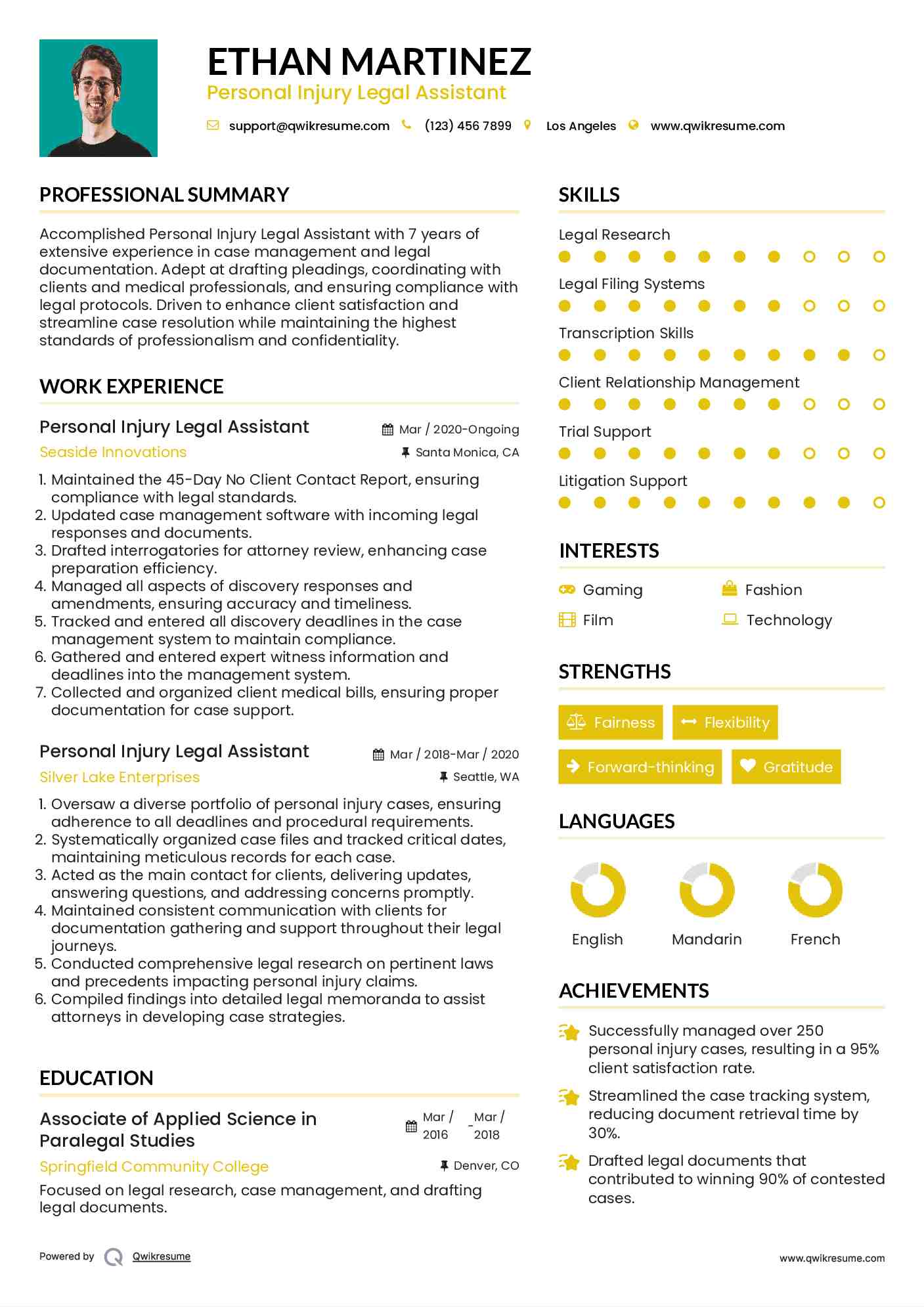 Personal Injury Legal Assistant Resume Template