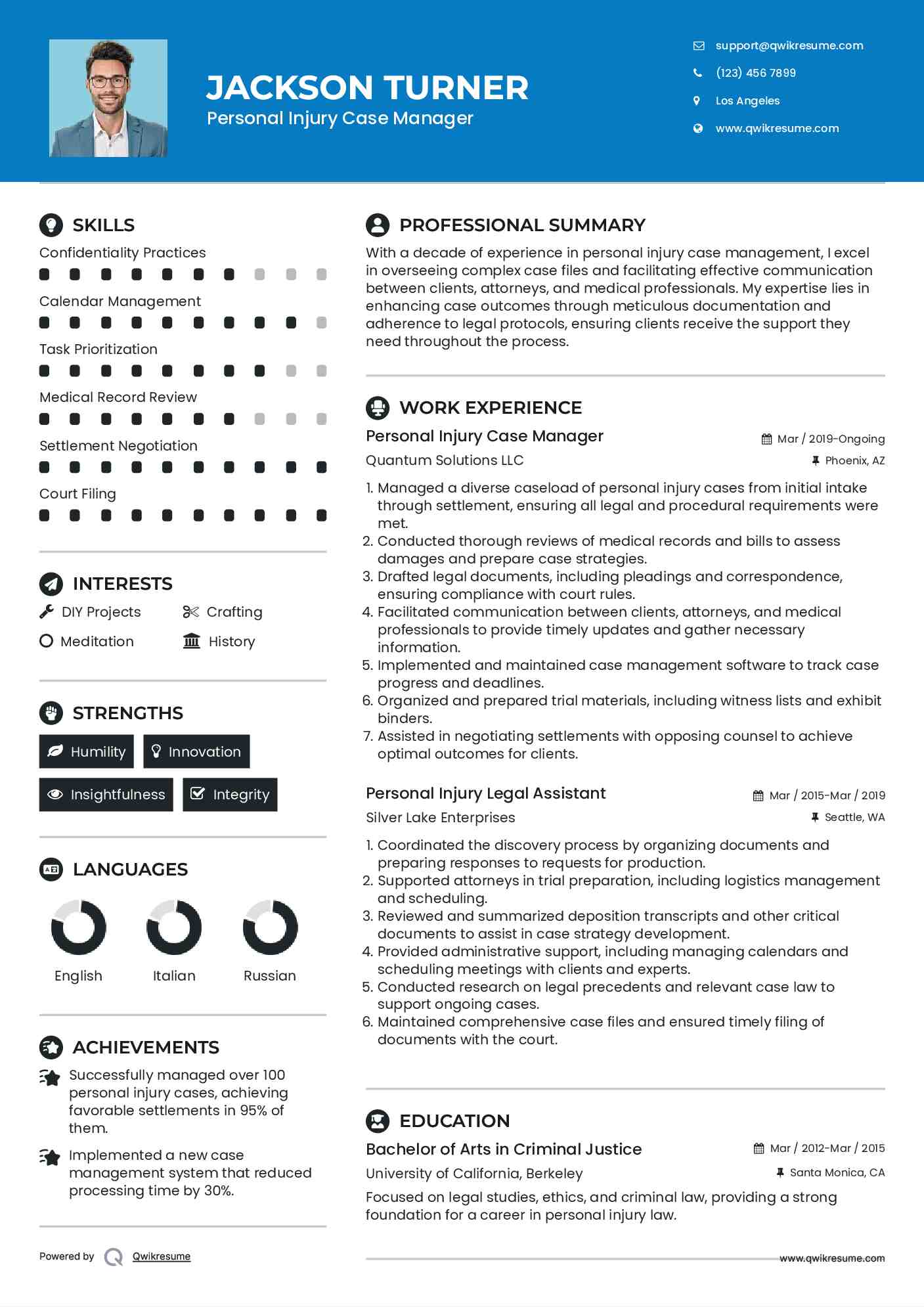 Personal Injury Case Manager Resume Format