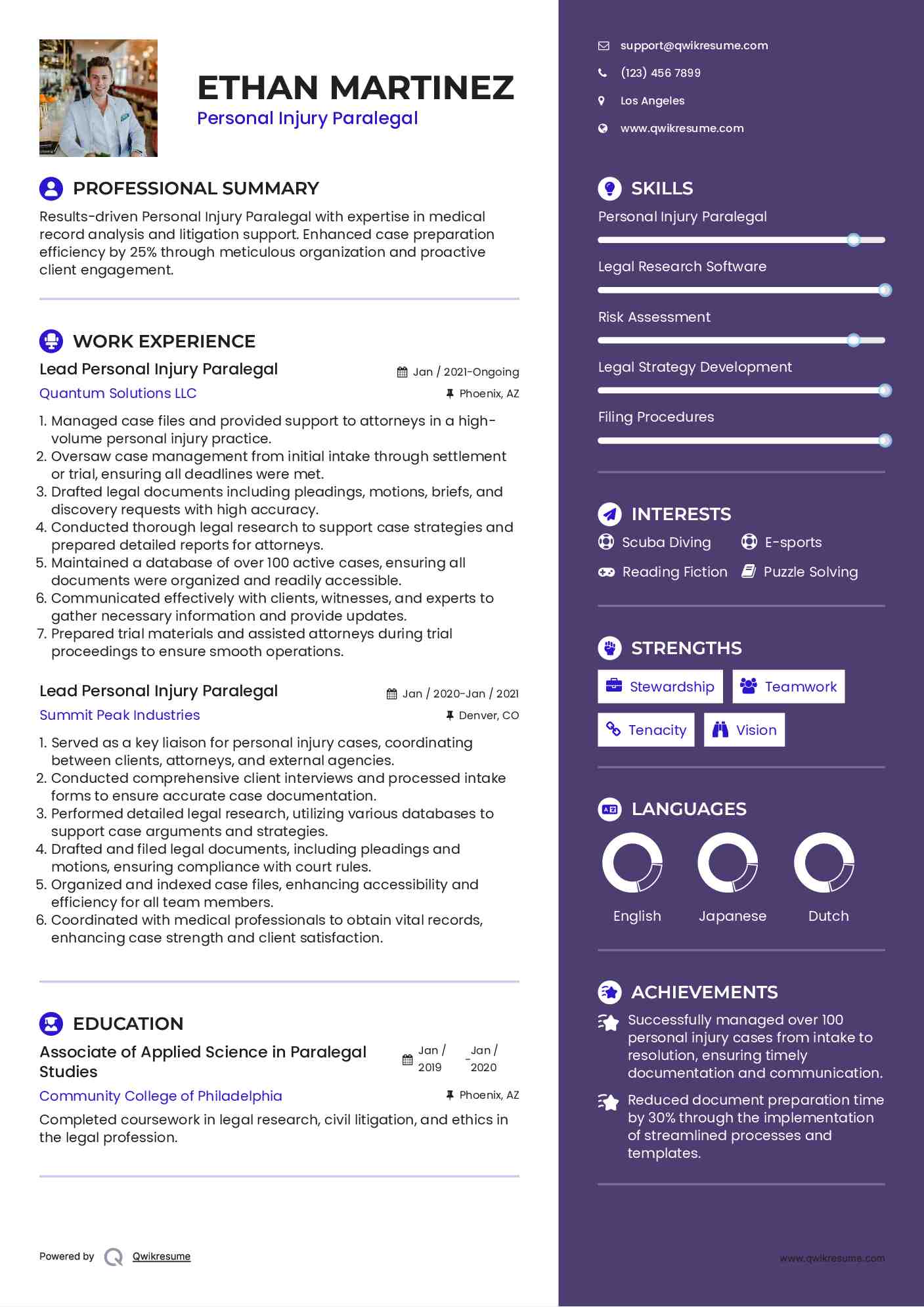 Personal Injury Paralegal Resume Samples QwikResume