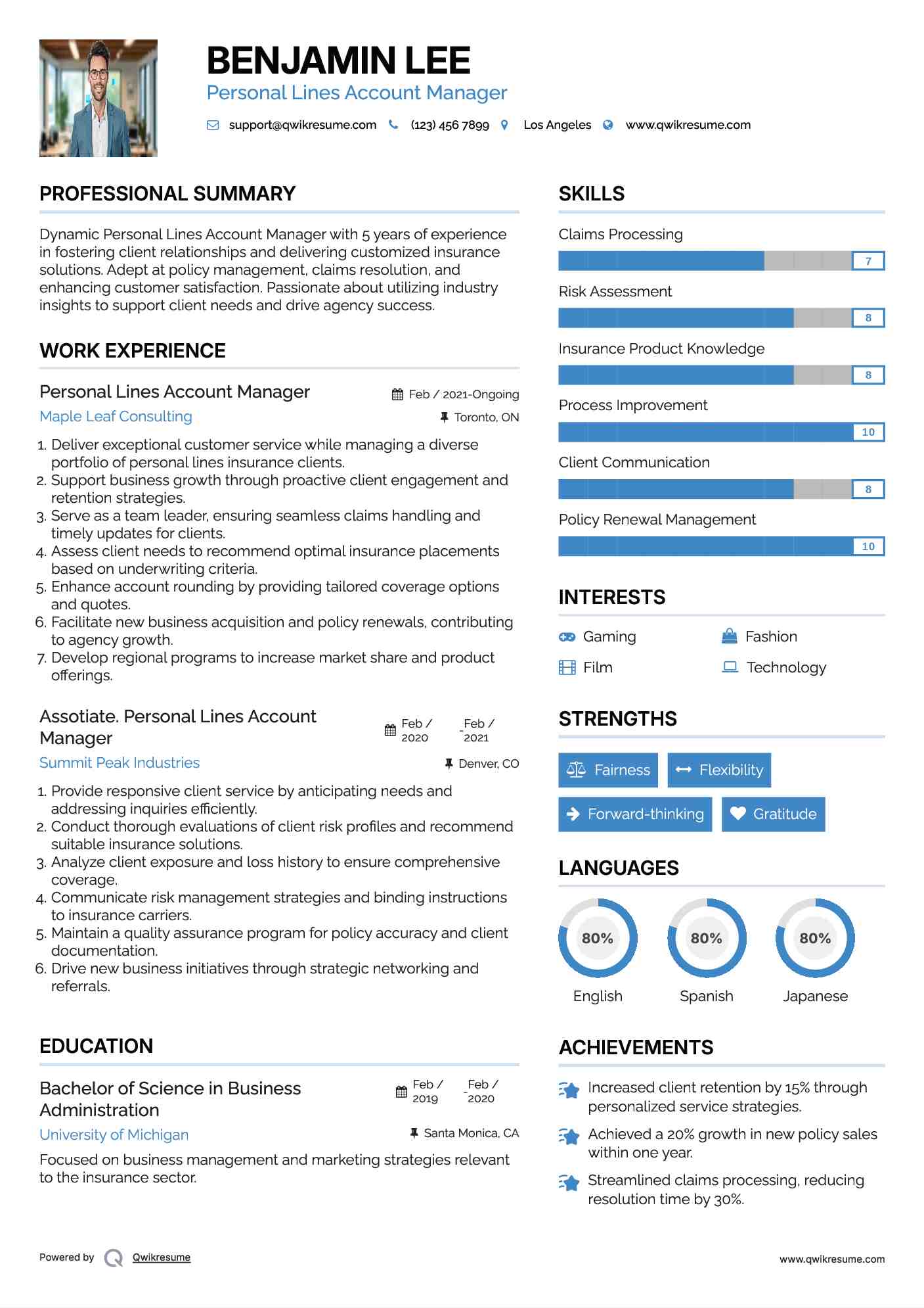 Personal Lines Account Manager Resume Format