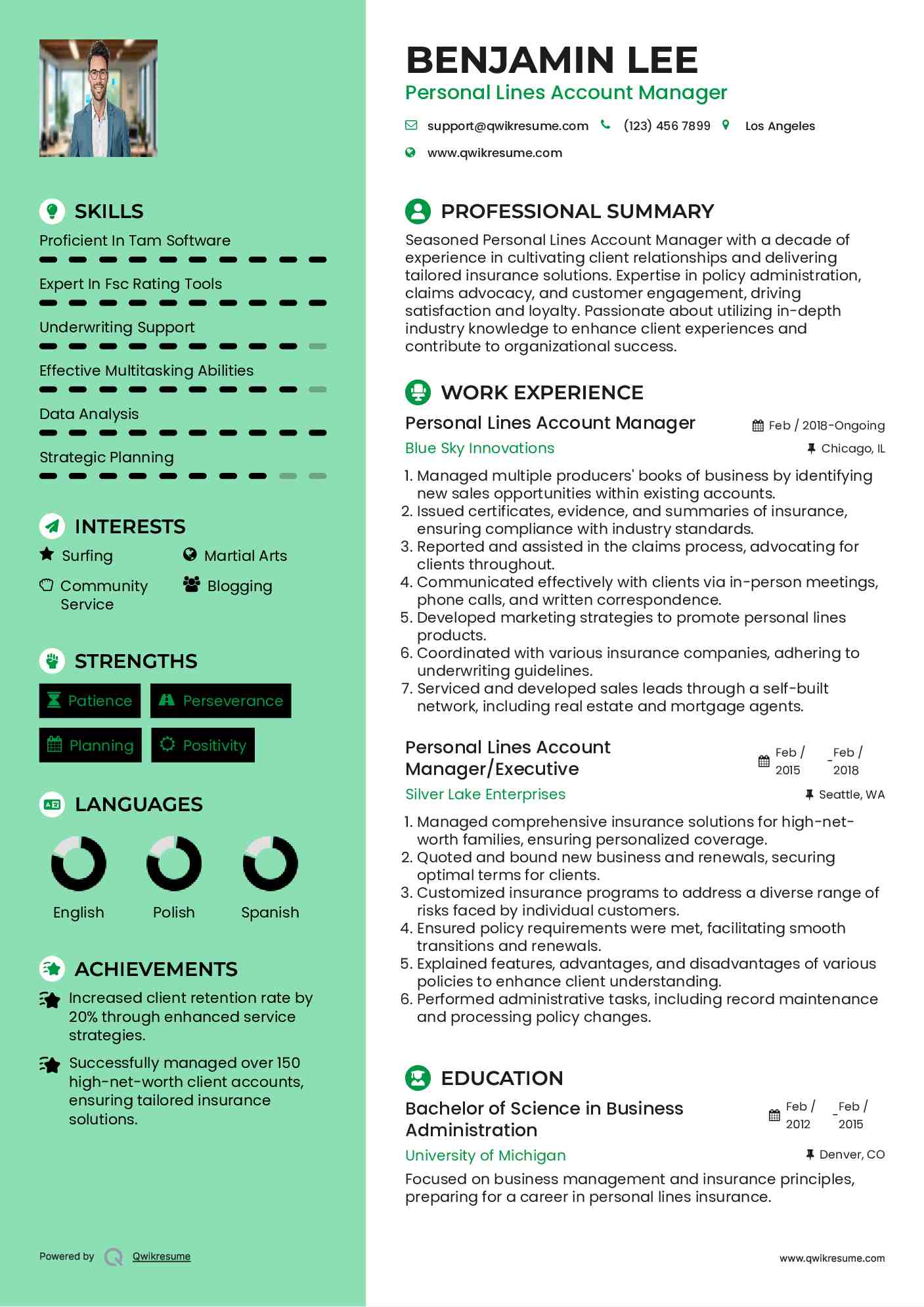 Personal Lines Account Manager Resume Template