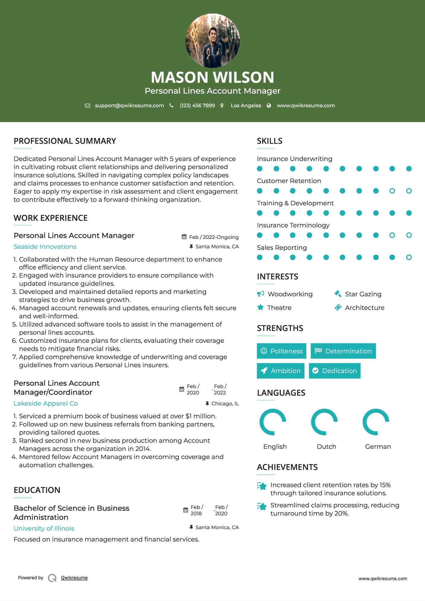 Personal Lines Account Manager Resume Model