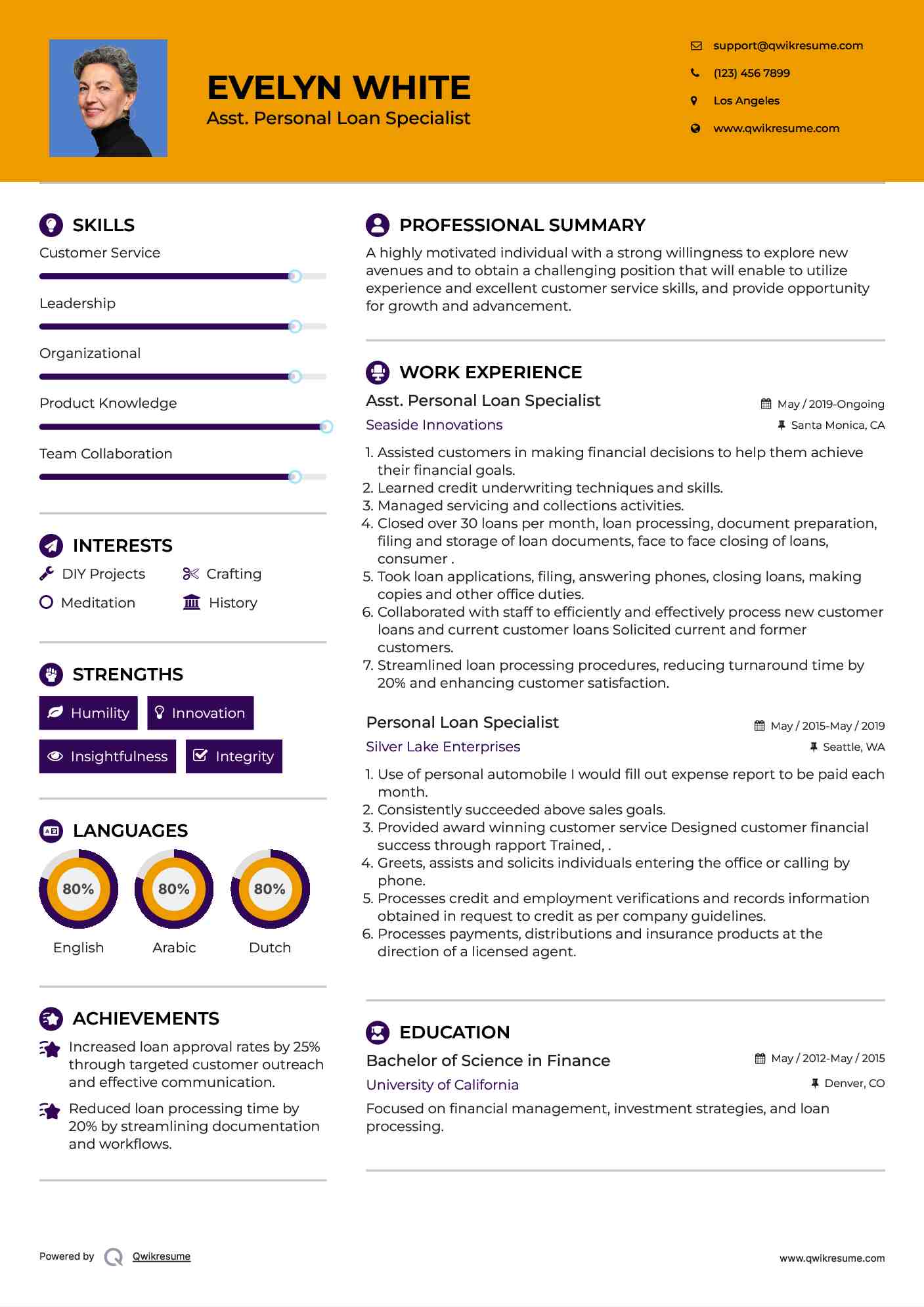 Asst. Personal Loan Specialist Resume Model