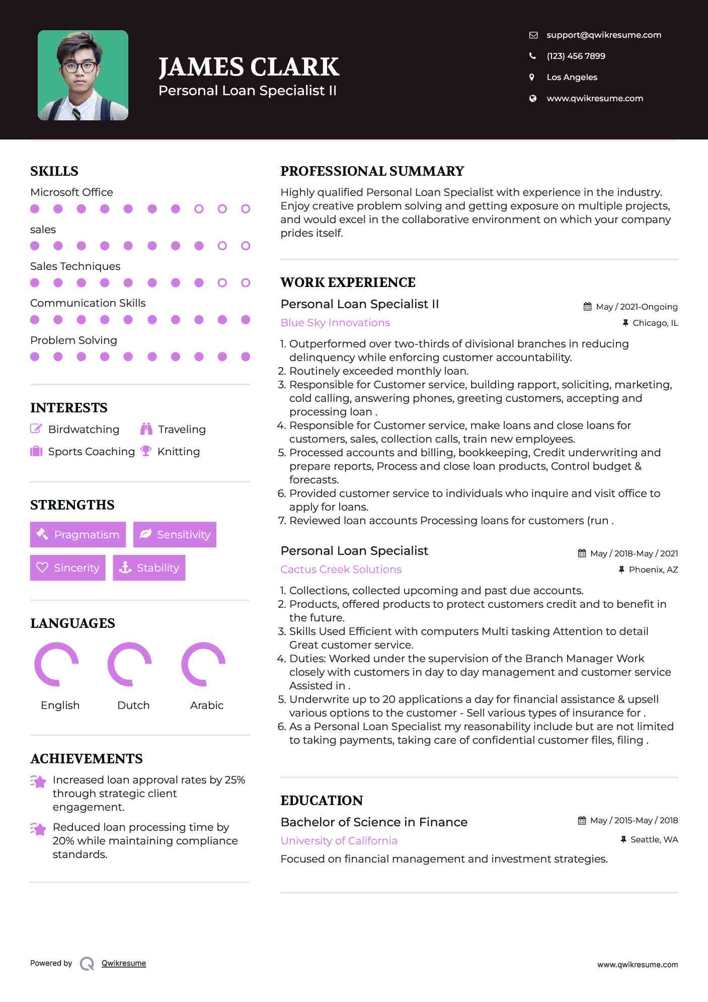 Personal Loan Specialist II Resume Template