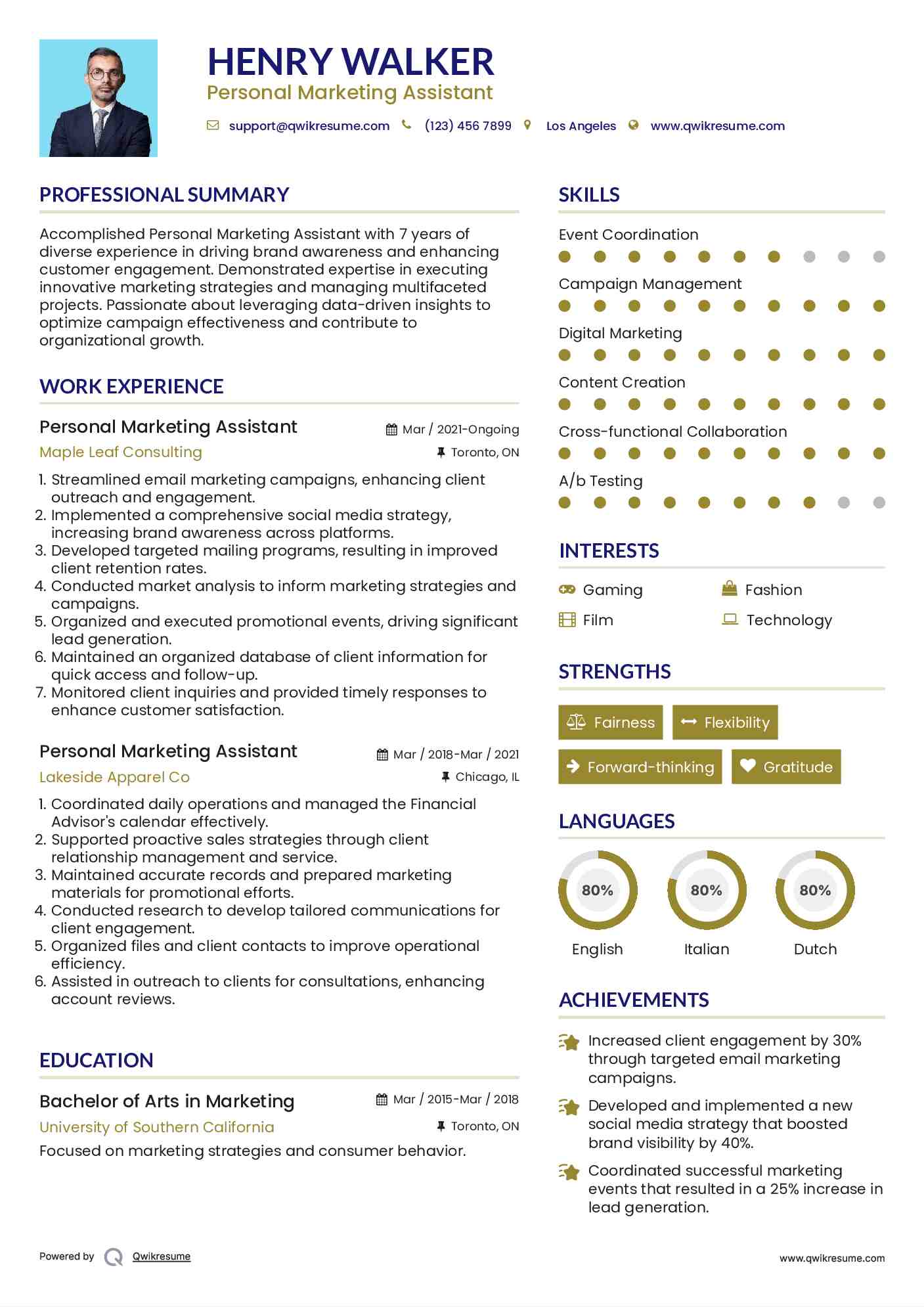 Personal Marketing Assistant Resume Template