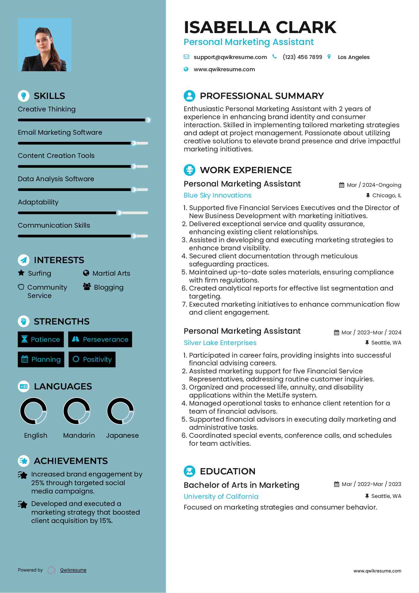 Personal Marketing Assistant Resume Template