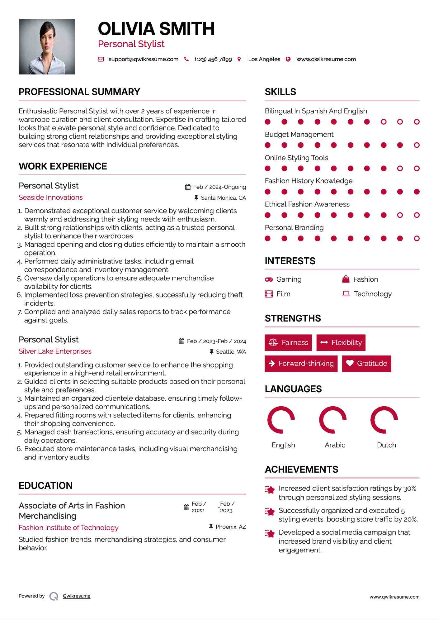 Personal Stylist Resume Samples Qwikresume