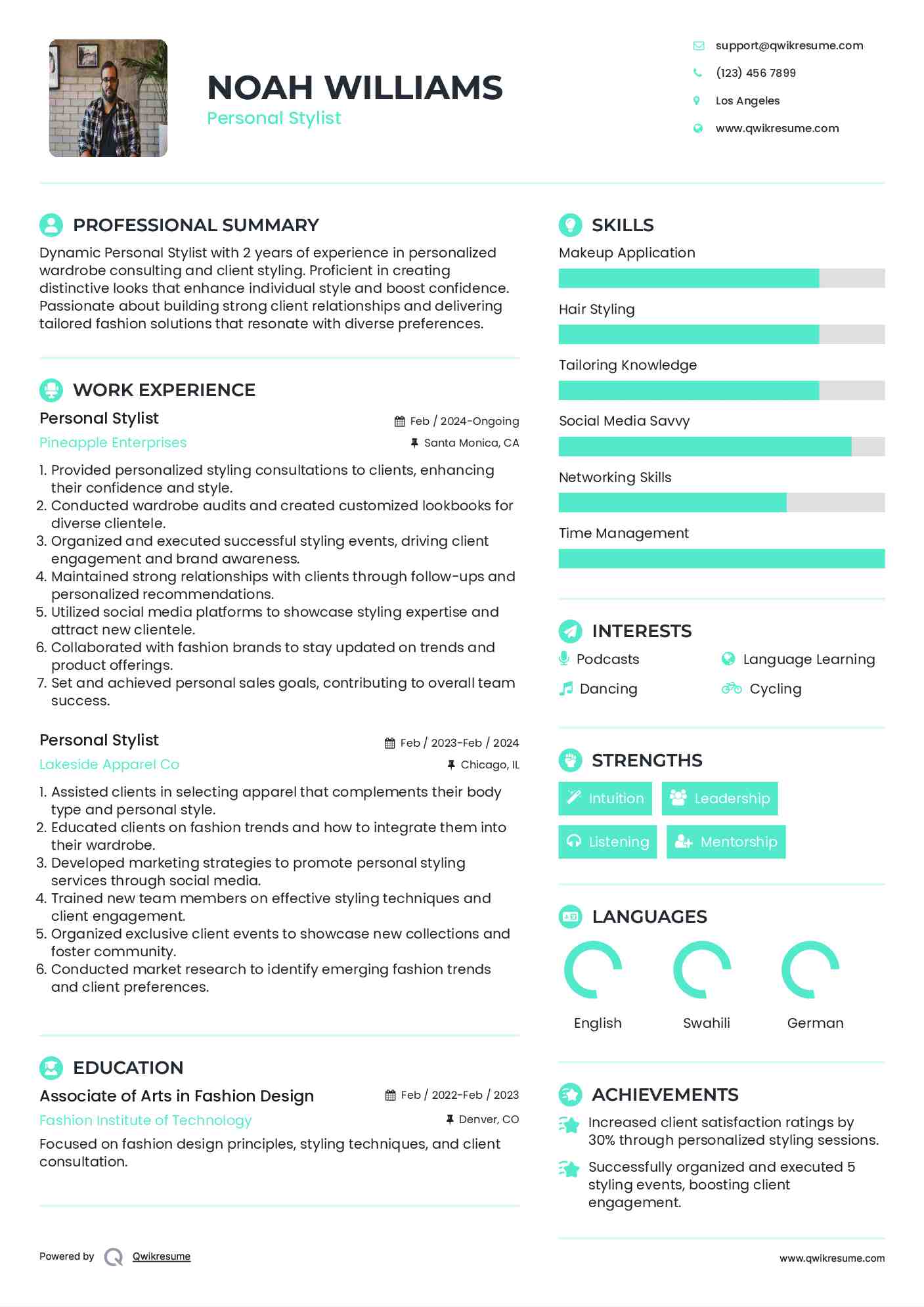 Personal Stylist Resume Template